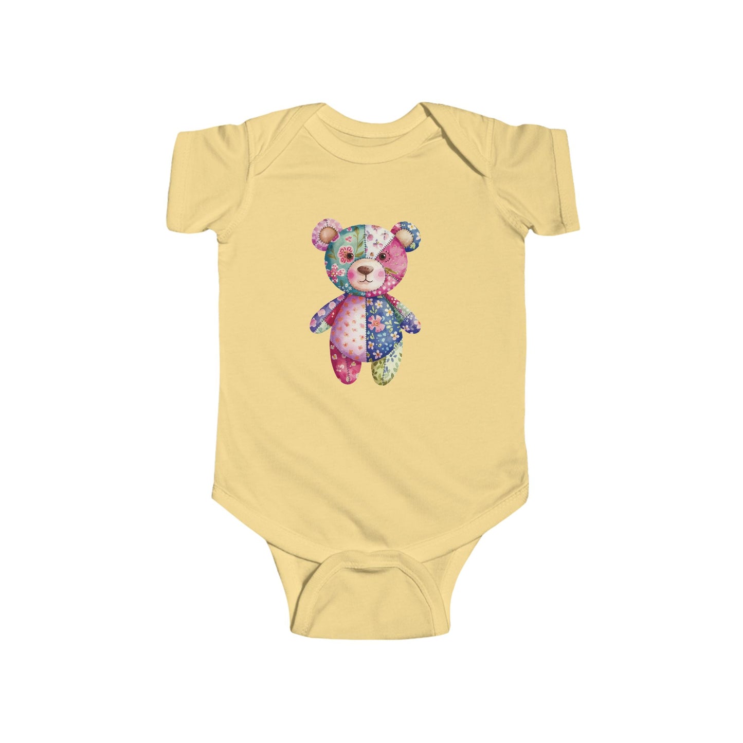 Colorful Floral Teddy Bear Baby Bodysuit, Infant Outfit, Cute Gift, Baby Shower, Nursery Wear, Adorable Newborn Clothing