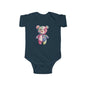 Colorful Floral Teddy Bear Baby Bodysuit, Infant Outfit, Cute Gift, Baby Shower, Nursery Wear, Adorable Newborn Clothing