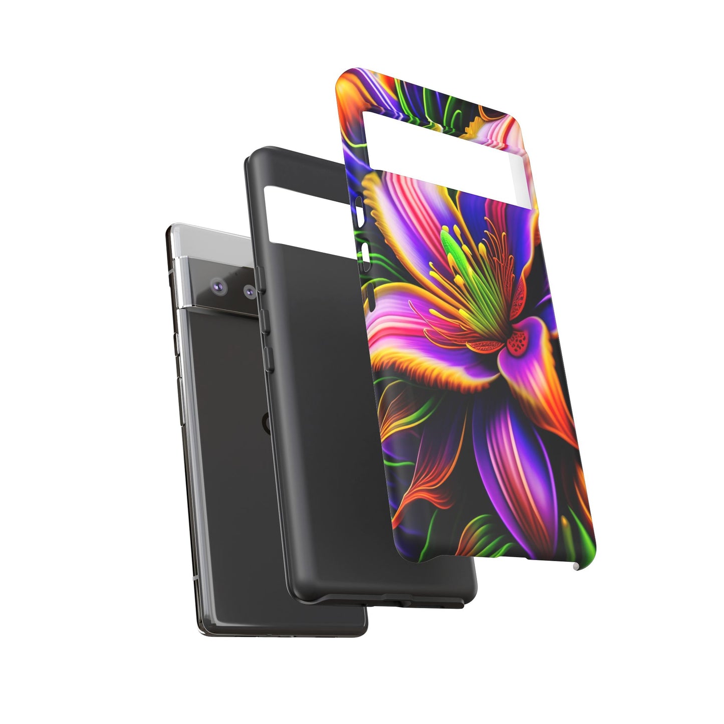 Floral Neon Tough Phone Case — Vivid Purple & Orange Lily Protective Cover