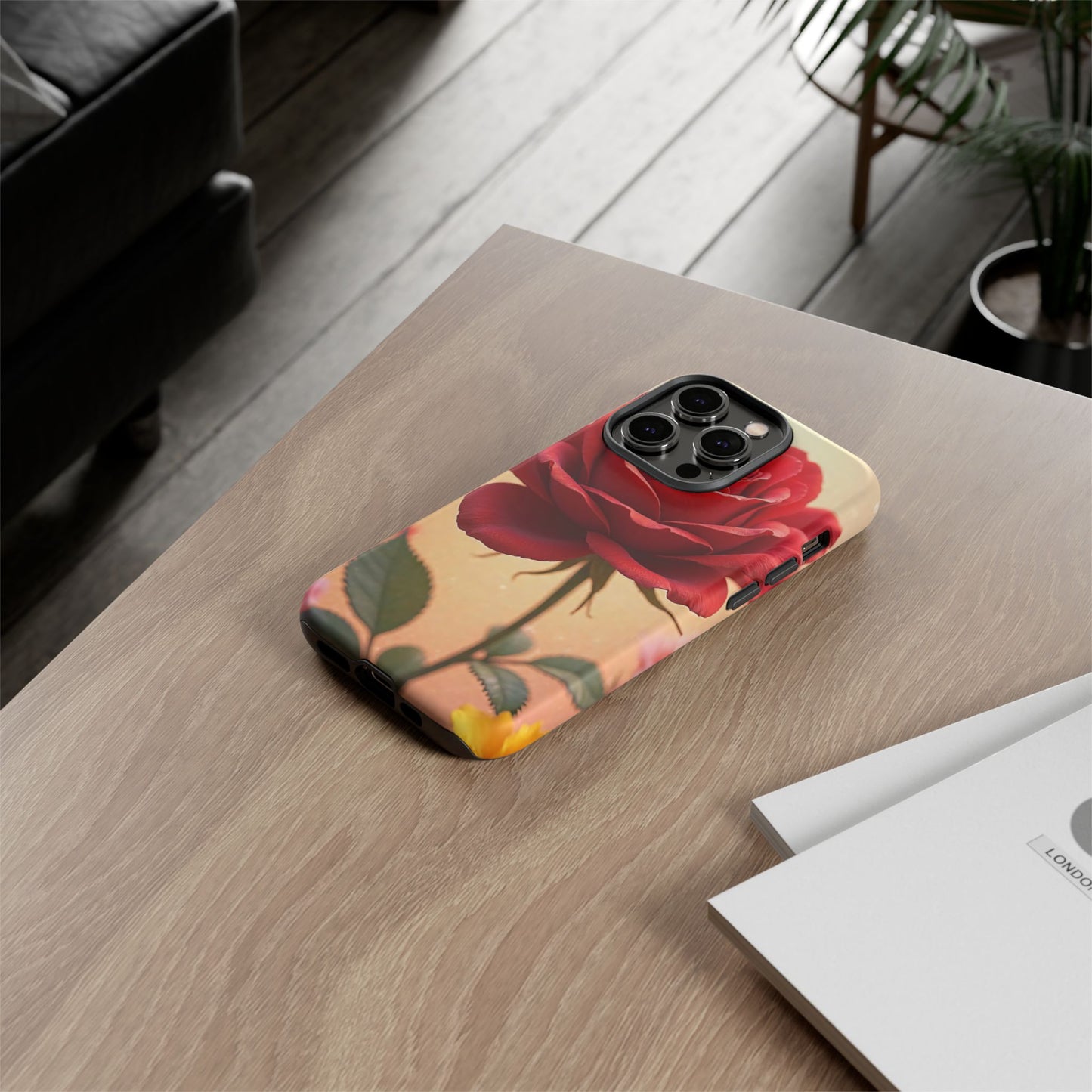Floral Phone Case with Red Rose Design, Tough Phone Cover, Flower Print, Gift for Her, Stylish Accessory, Floral Aesthetic