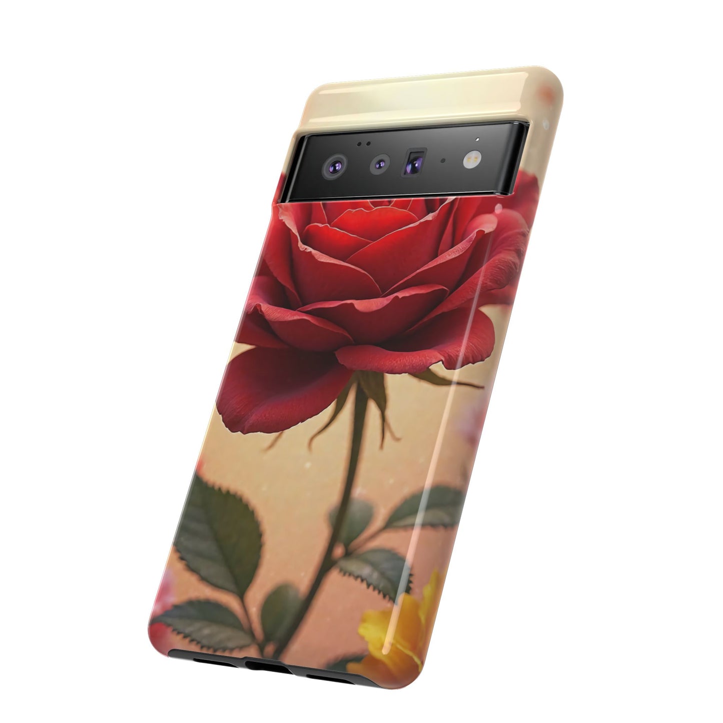 Floral Phone Case with Red Rose Design, Tough Phone Cover, Flower Print, Gift for Her, Stylish Accessory, Floral Aesthetic