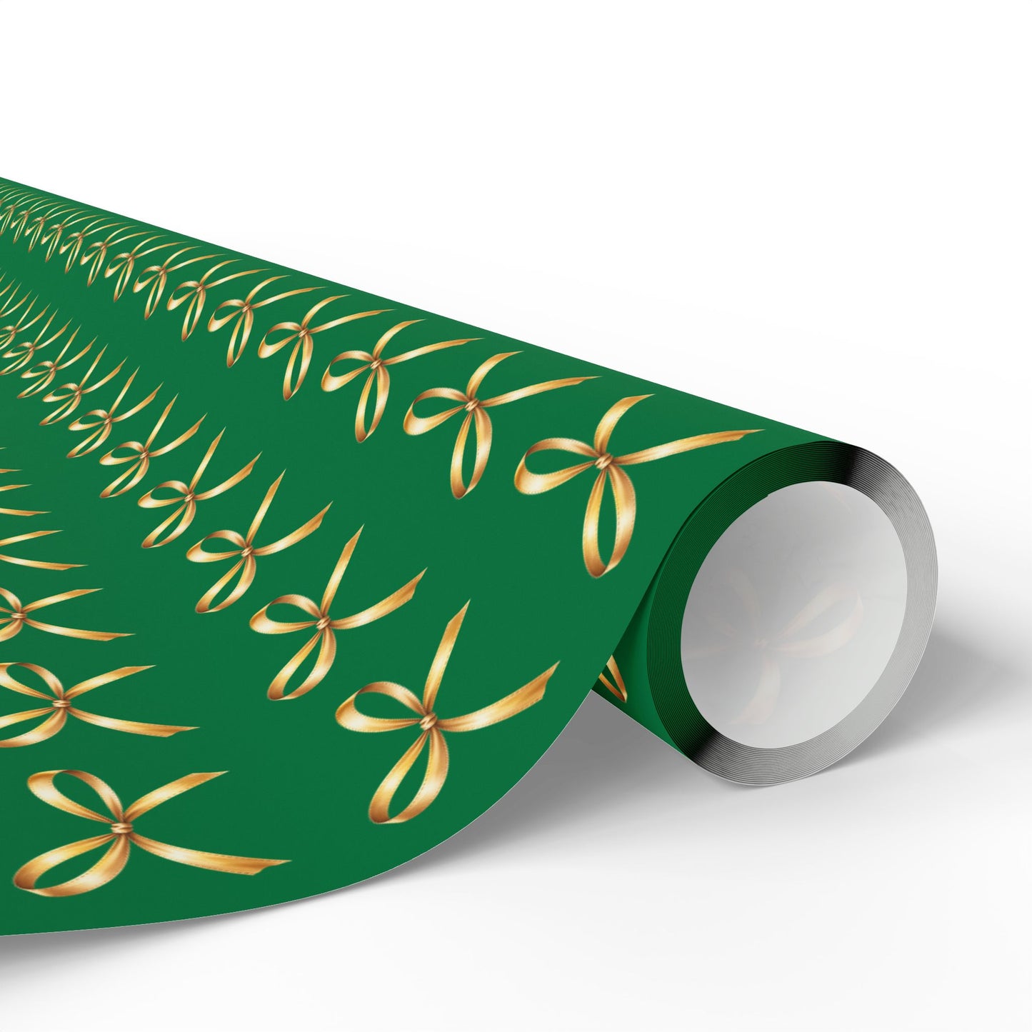 Green Wrapping Paper Roll — Gold Bow Pattern