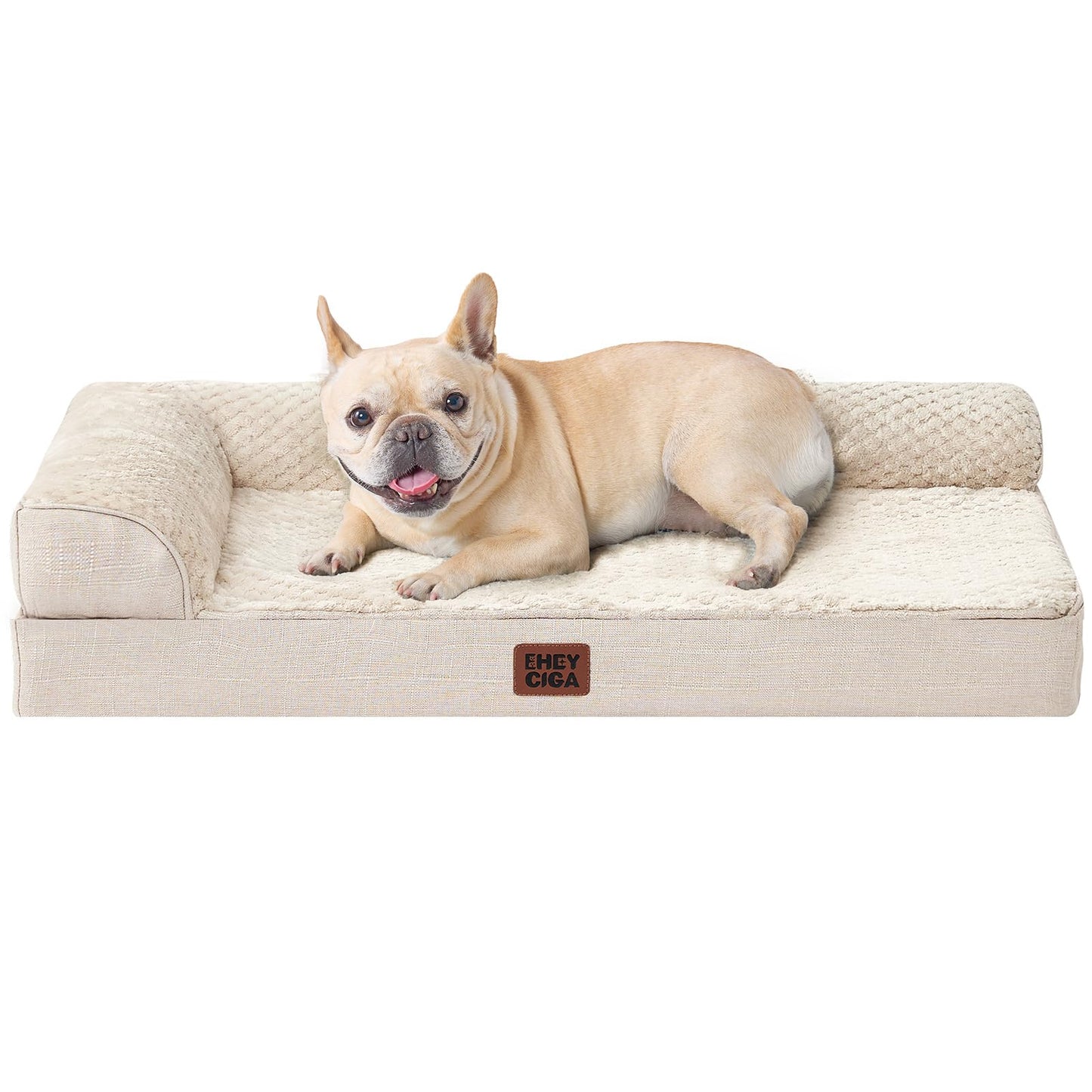 EHEYCIGA Orthopedic Dog Bed Medium Size Dogs, Memory Foam Dog Bed with Washable Removable Cover, Waterproof Pet Sofa Couch for Crate with Nonskid Bottom, 30x20x6 Beige
