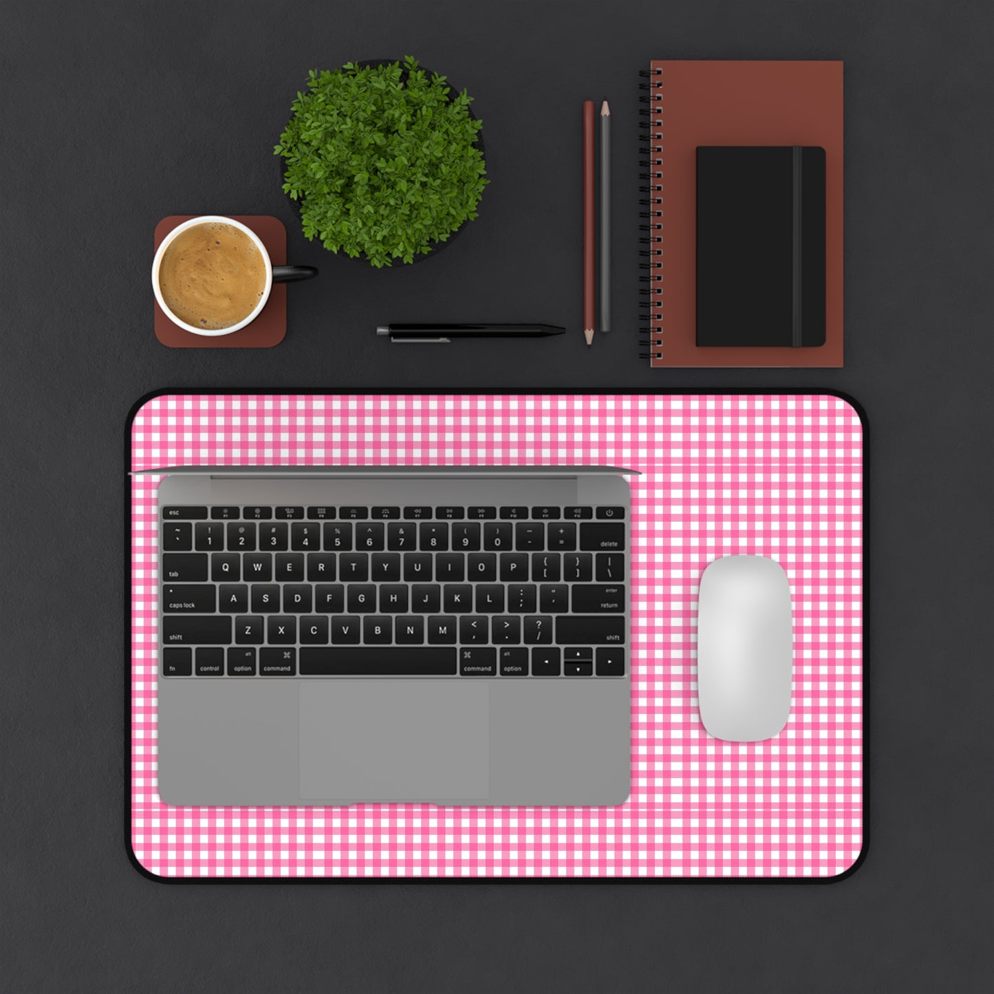 Pink Gingham Desk Mat - Cozy Office Decor, Workspace Accessory, Gift for Coworkers, Farmhouse Style, Table Cover