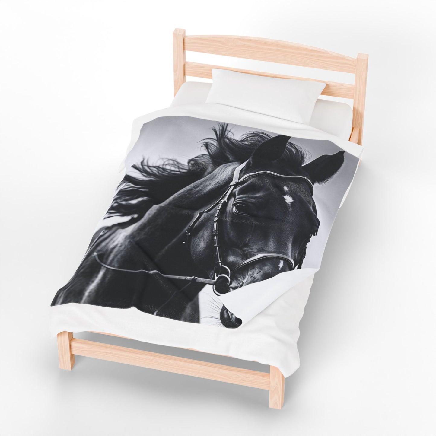 Black Stallion Velveteen Plush Blanket – Photoreal Horse Throw for Equestrian Fans