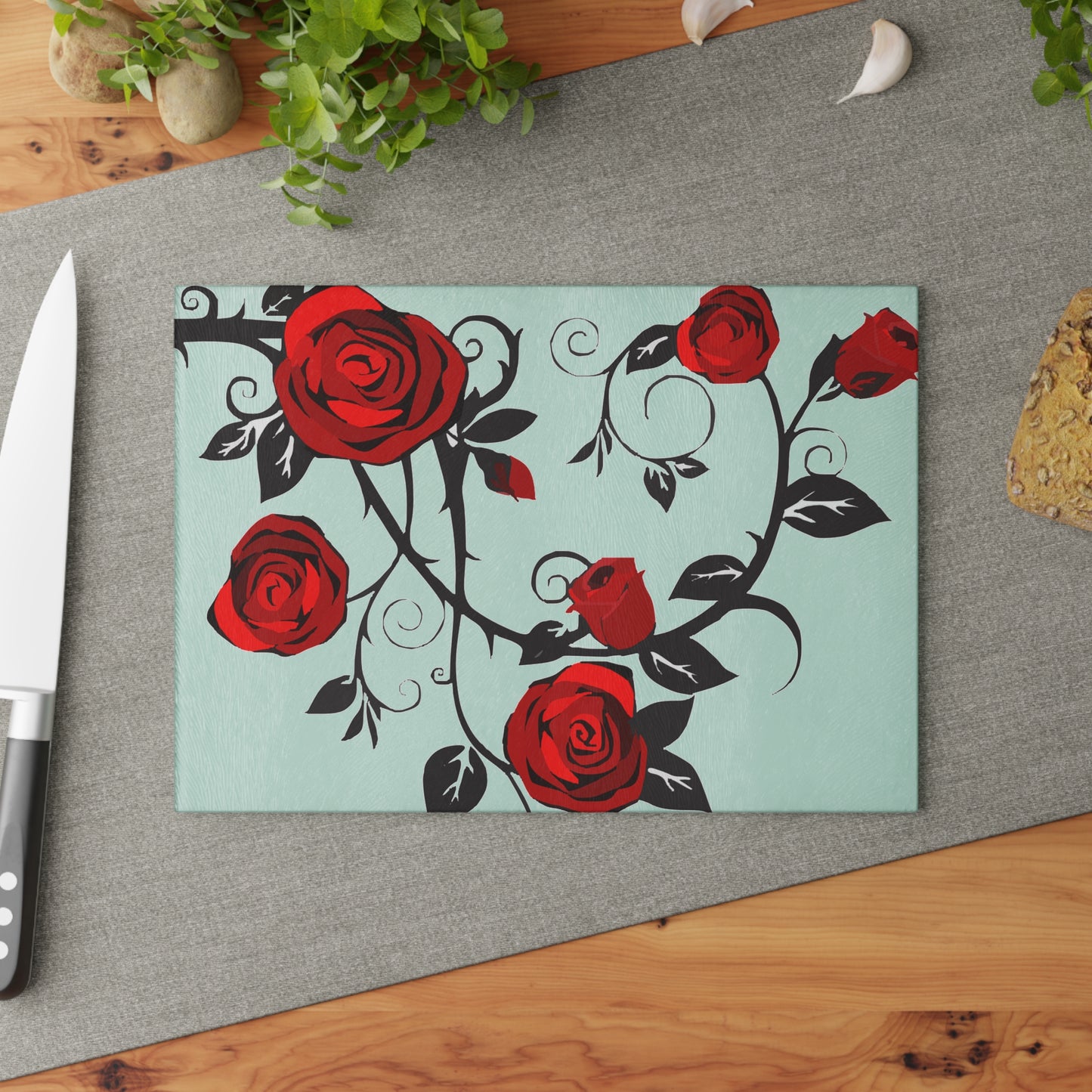 Elegant Floral Glass Cutting Board, Kitchen Decor