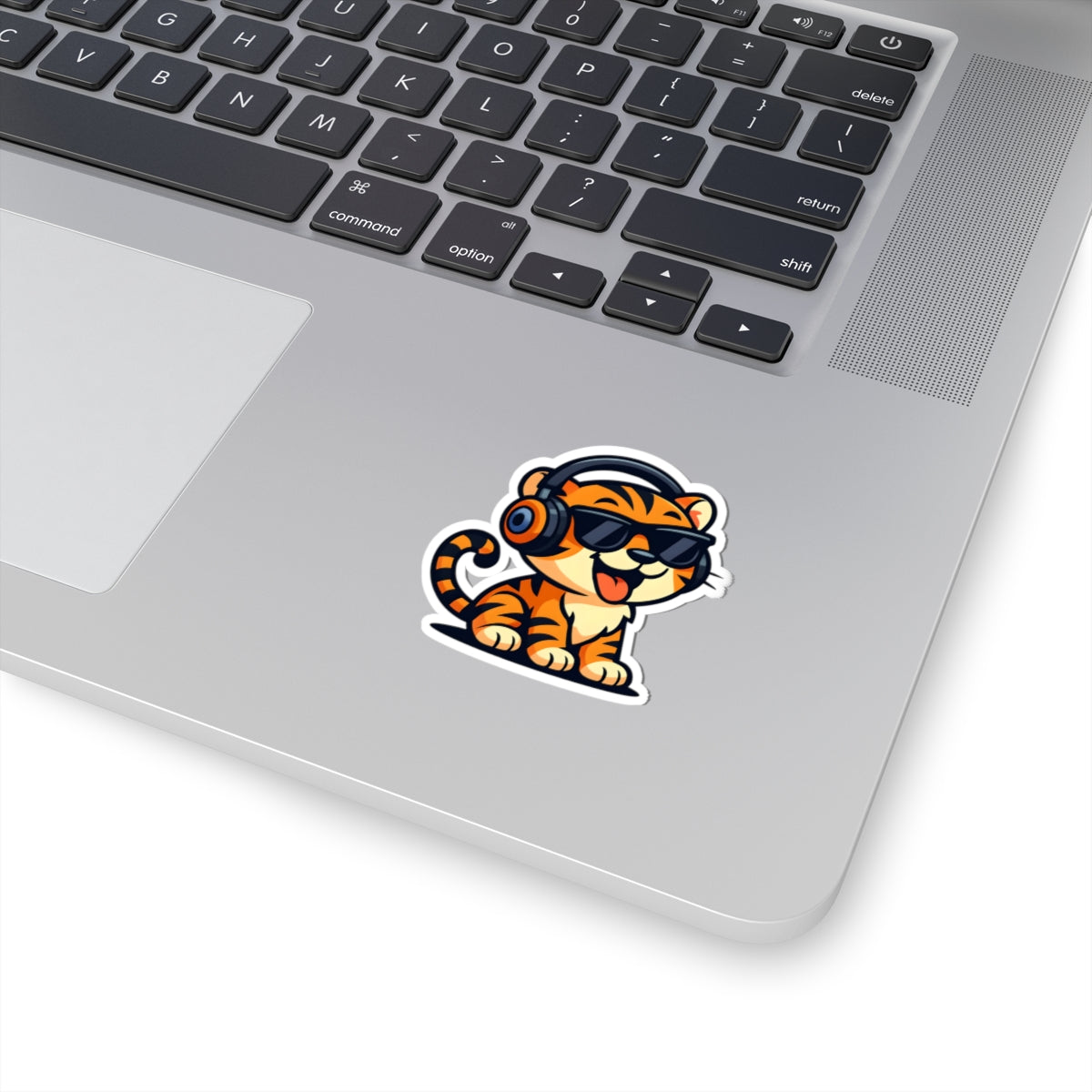 Cool Tiger Headphones Kiss-Cut Stickers, Fun Animal Stickers, Laptop Decals, Cute Home Decor, Gift for Cat Lovers
