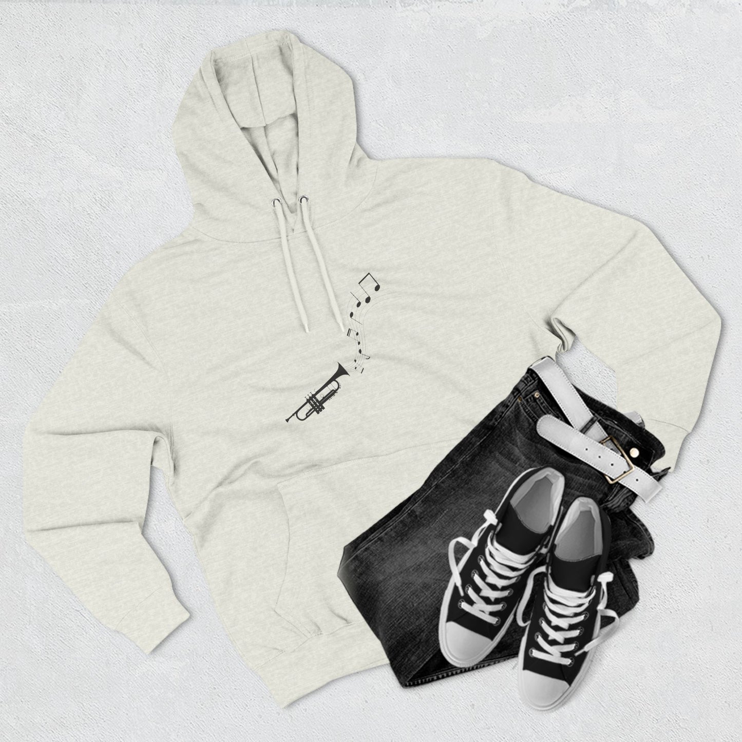 Trumpet Music Notes Hoodie — Minimalist Jazz Instrument Pullover
