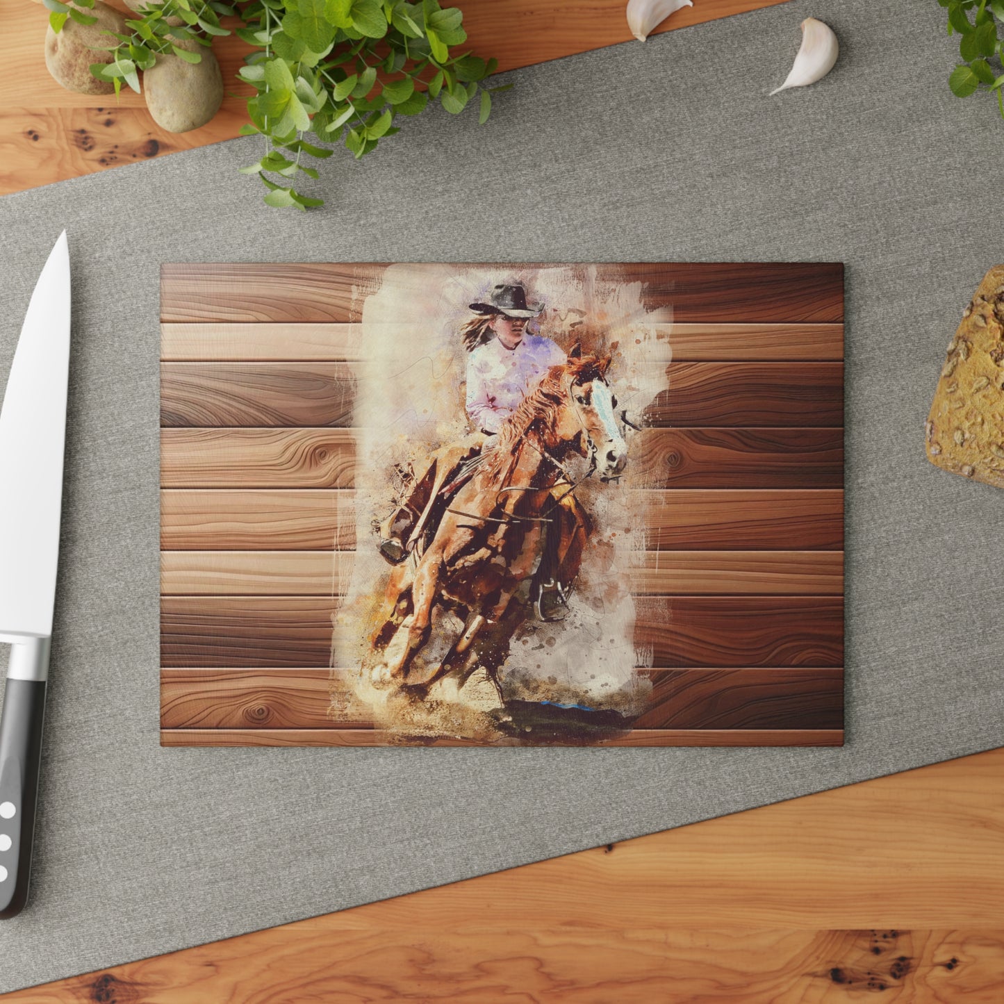 Rustic Equestrian Glass Cutting Board, Horse Lover Gift, Kitchen Decor, Unique Wedding Gift, Country Home Accessory, Farmhouse Style