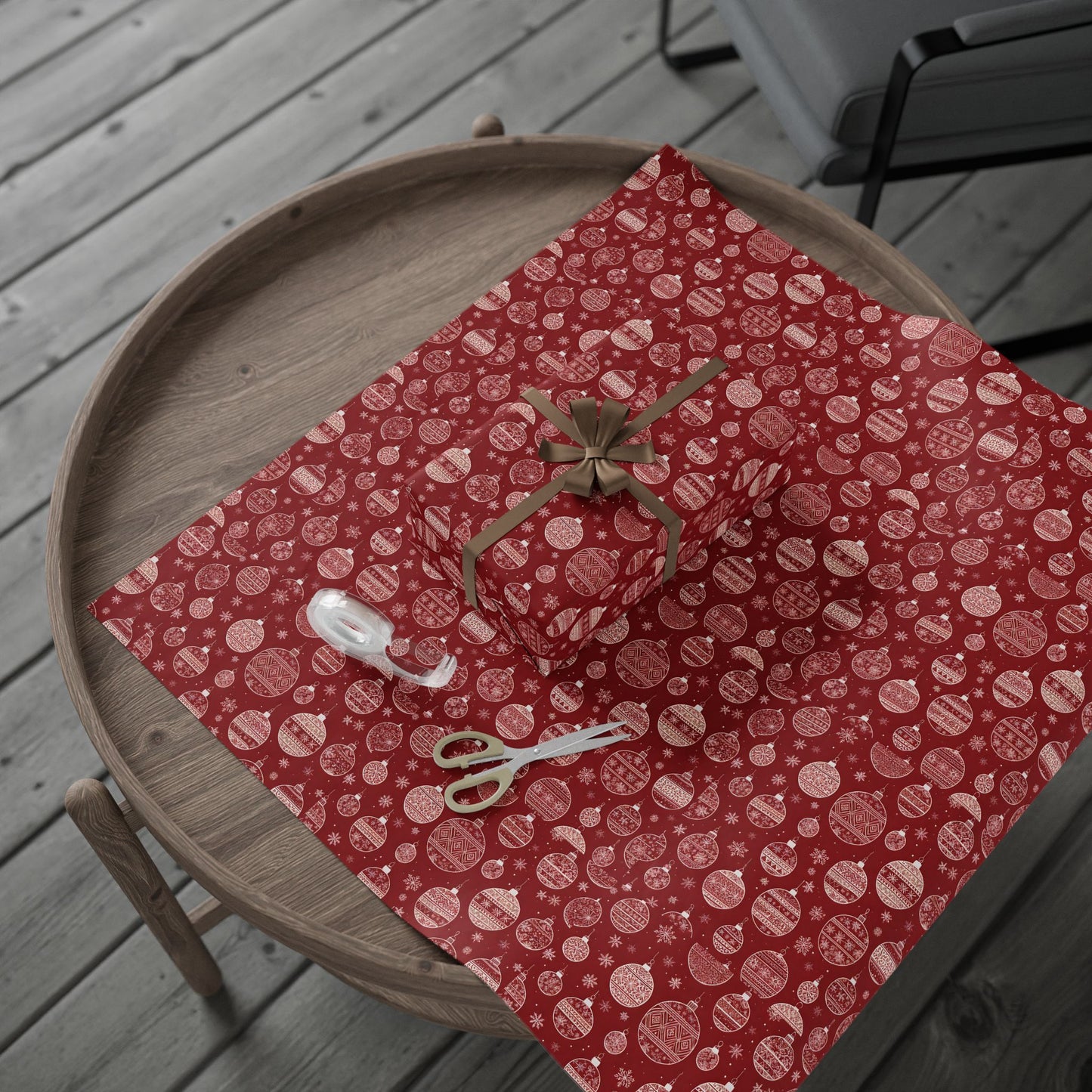 Festive Red Ornament Wrapping Paper Roll — Christmas Gift Wrap