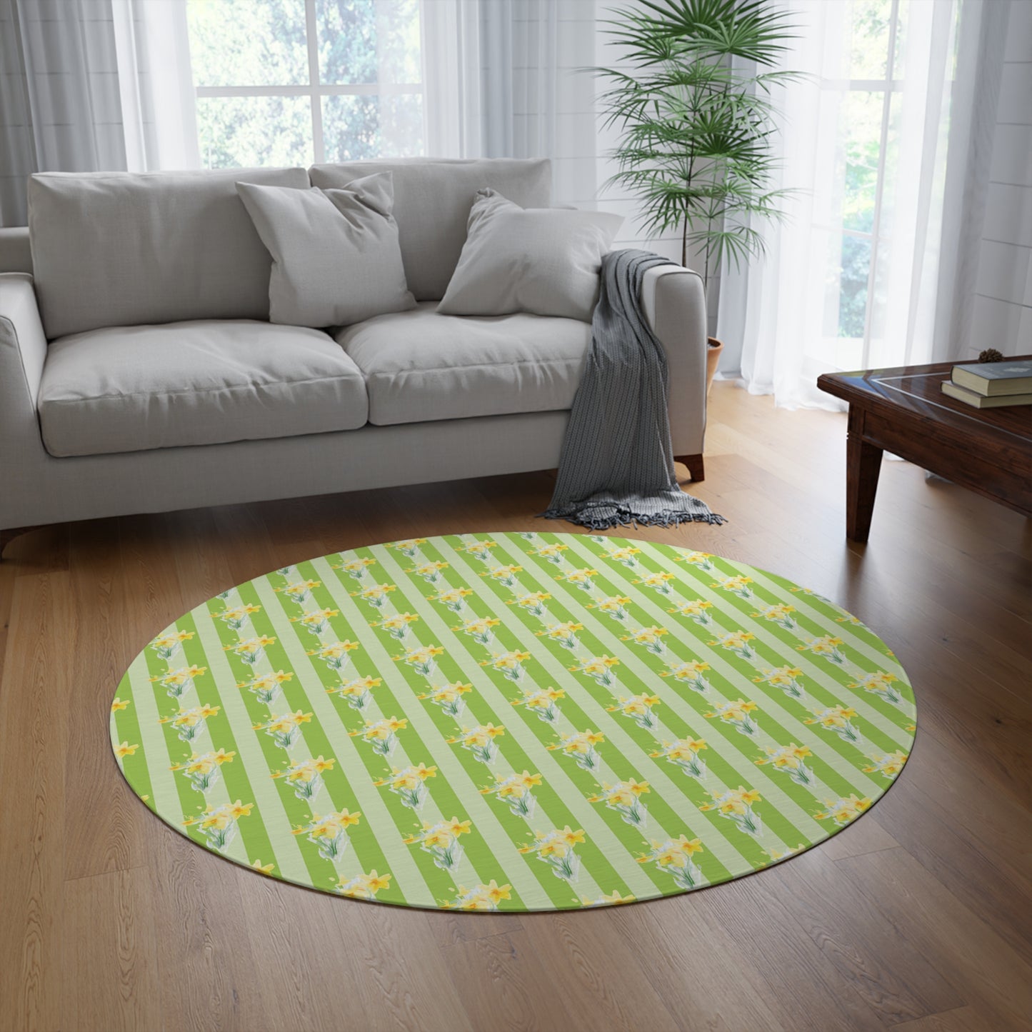 Cheerful Floral Round Rug for Bright Decor, Area Rug, Living Room Deco