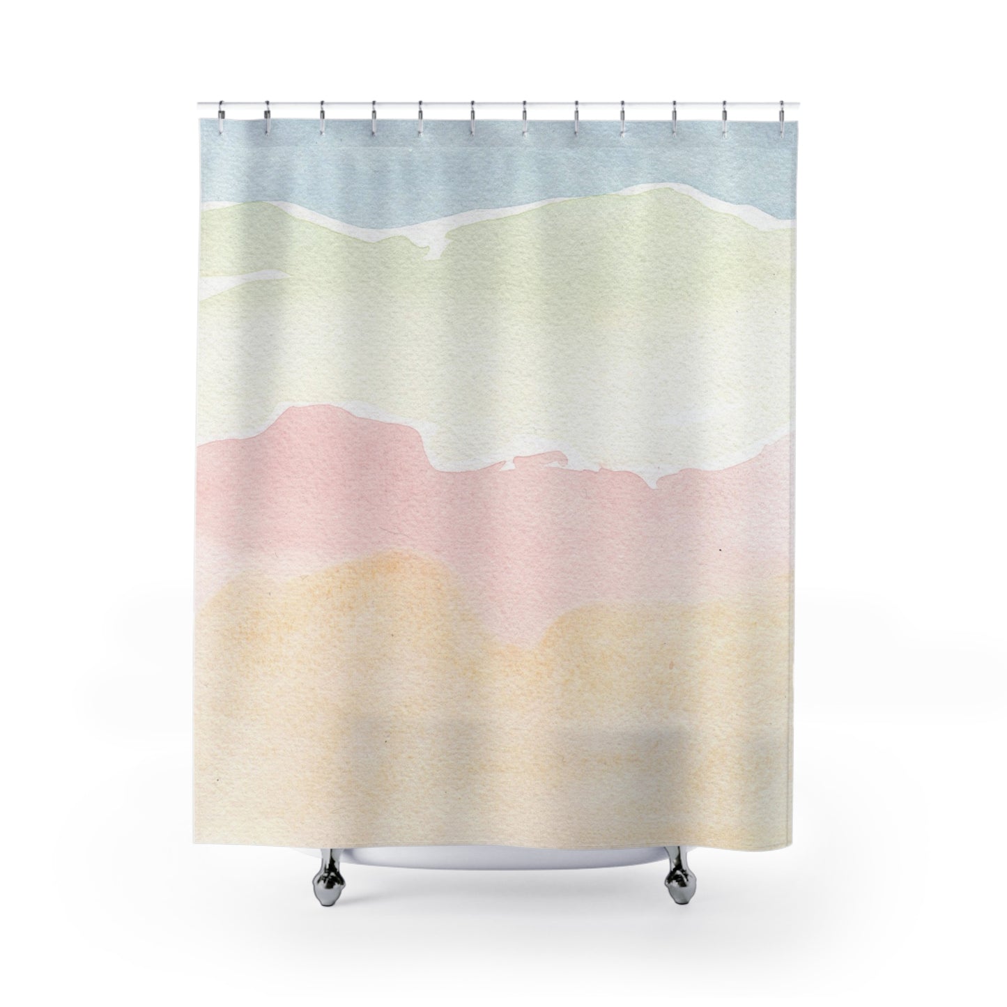 Pastel Waves Shower Curtain — Coastal Watercolor Bathroom Decor
