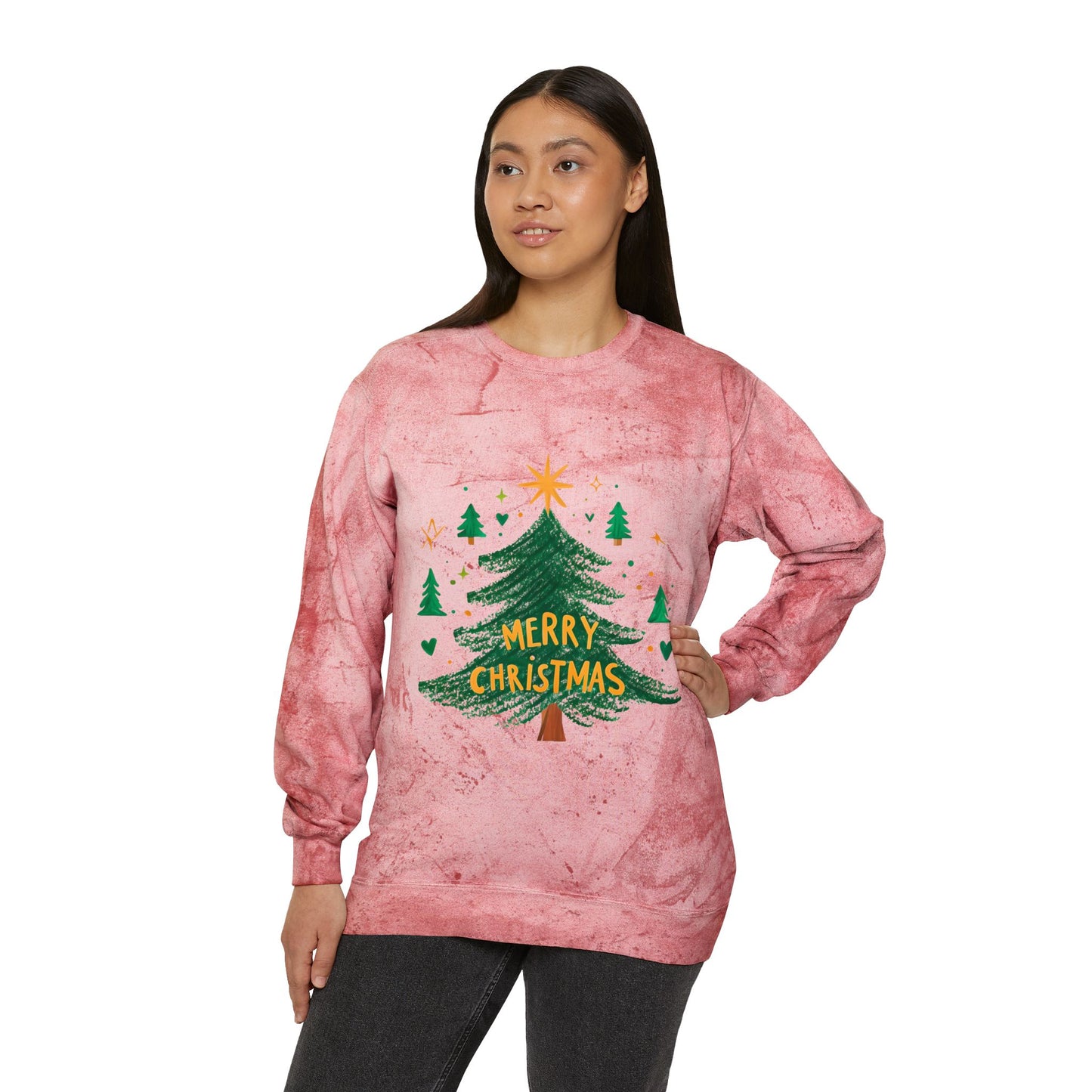 Merry Christmas Color Blast Crewneck Sweatshirt, Unisex Holiday Sweatshirt, Cozy Sweatshirt Gift, Festive Apparel, Christmas Sweater