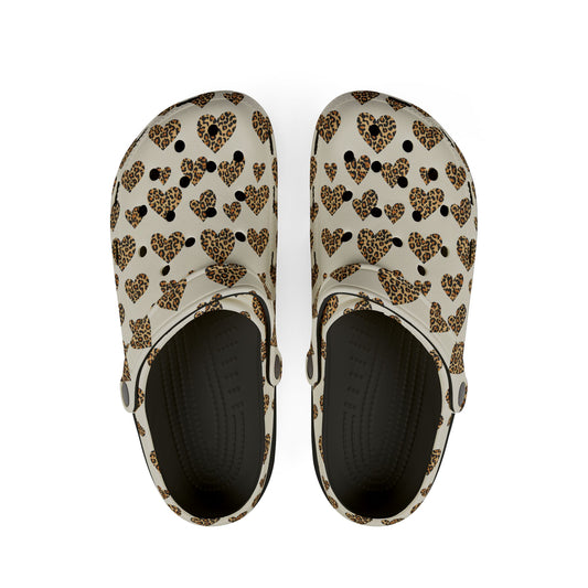 Leopard Heart EVA Clogs — Comfortable Leopard-Print Foam Shoes