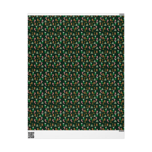 Christmas Wrapping Paper Roll — Gingerbread & Candy Cane Pattern on Dark Green