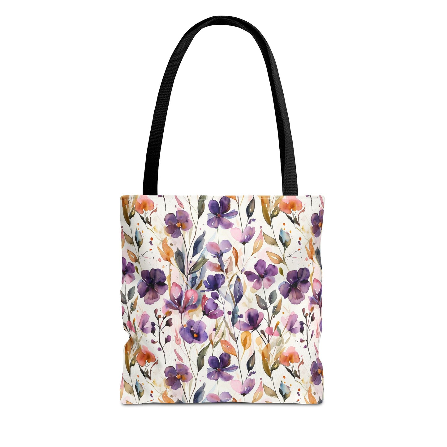 Floral Watercolor Tote Bag — Purple & Orange Botanical All-Over Print