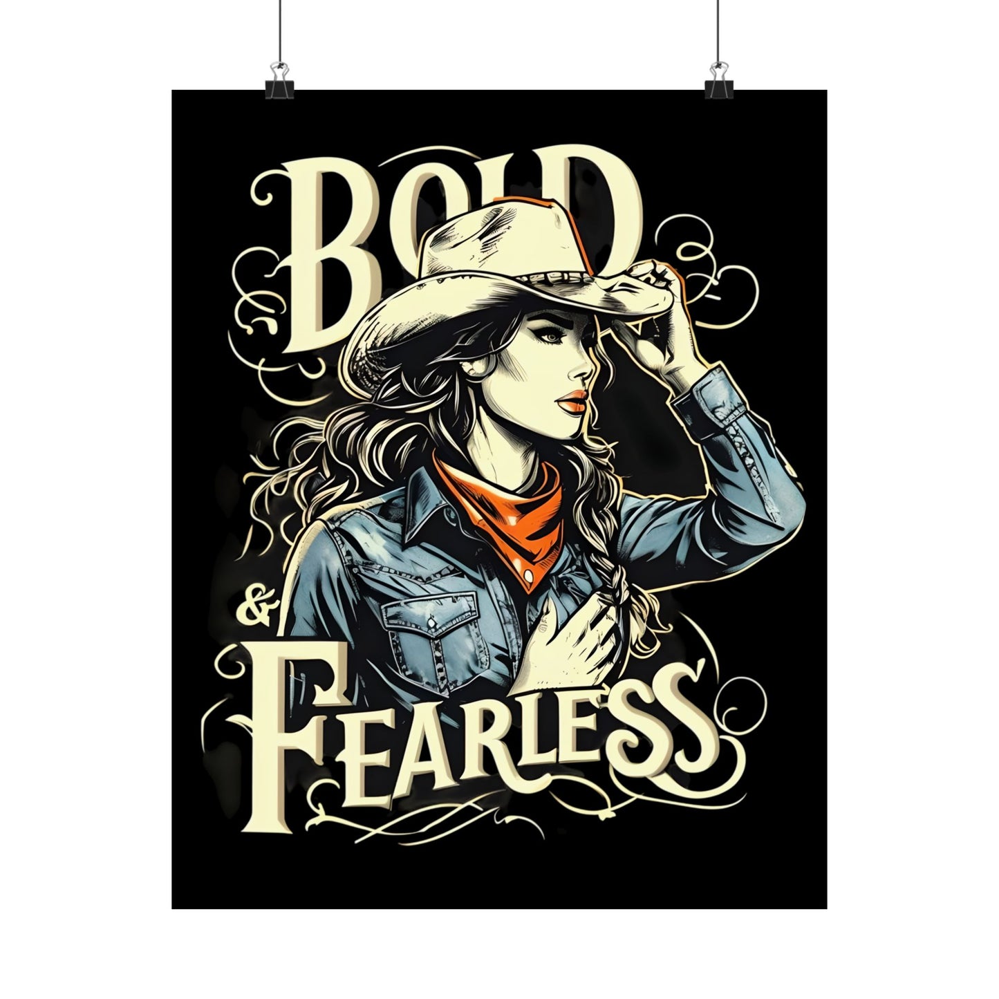 Bold & Fearless Cowboy Woman Poster — Matte Vertical Wall Art
