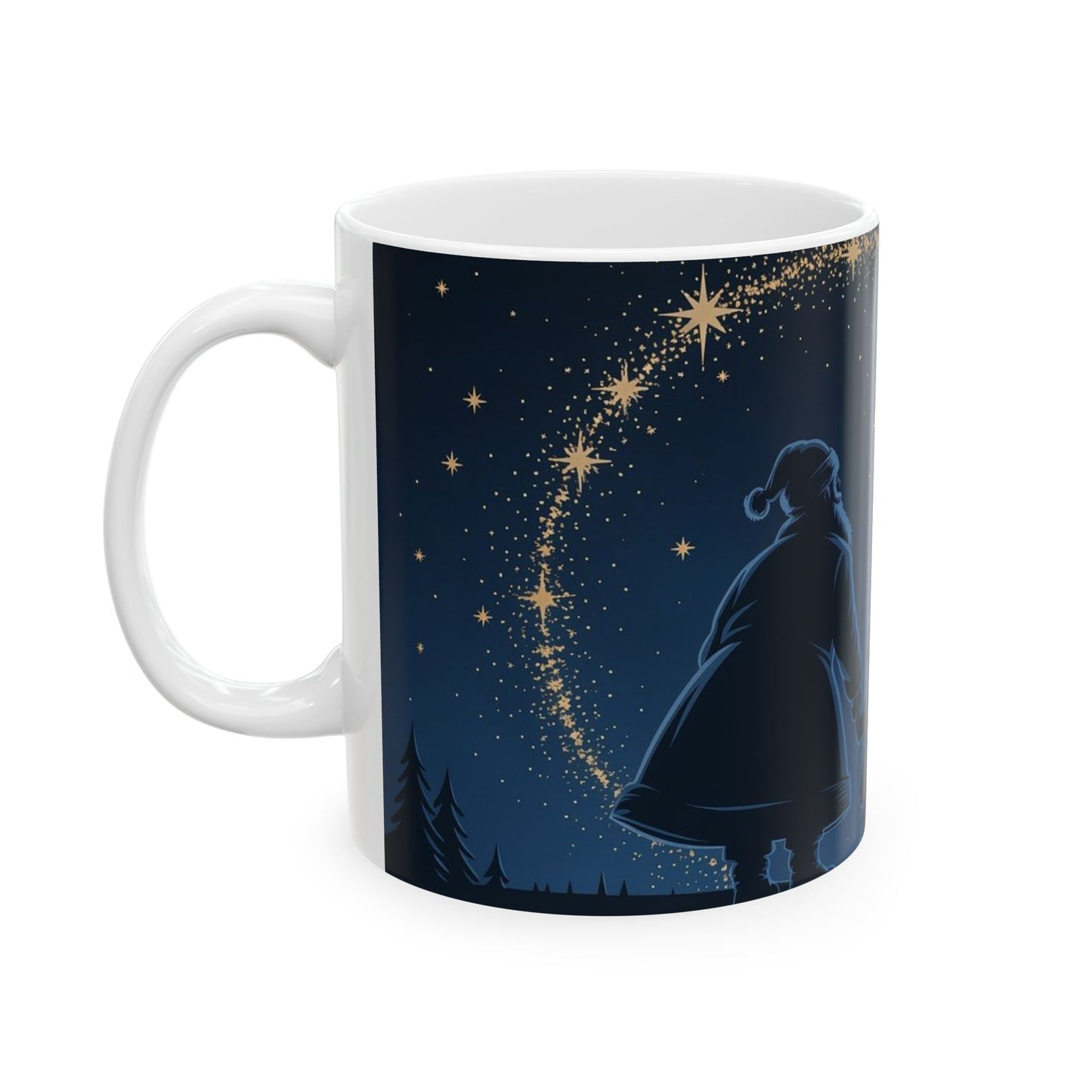 Christmas Starry Night Mug — Silhouette Parents & Child with Shooting Star (11oz/15oz)
