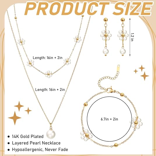Tondiamo 5 Pcs Gold Jewelry Set for Women Daisy Pearl Jewelry Wedding Pearl