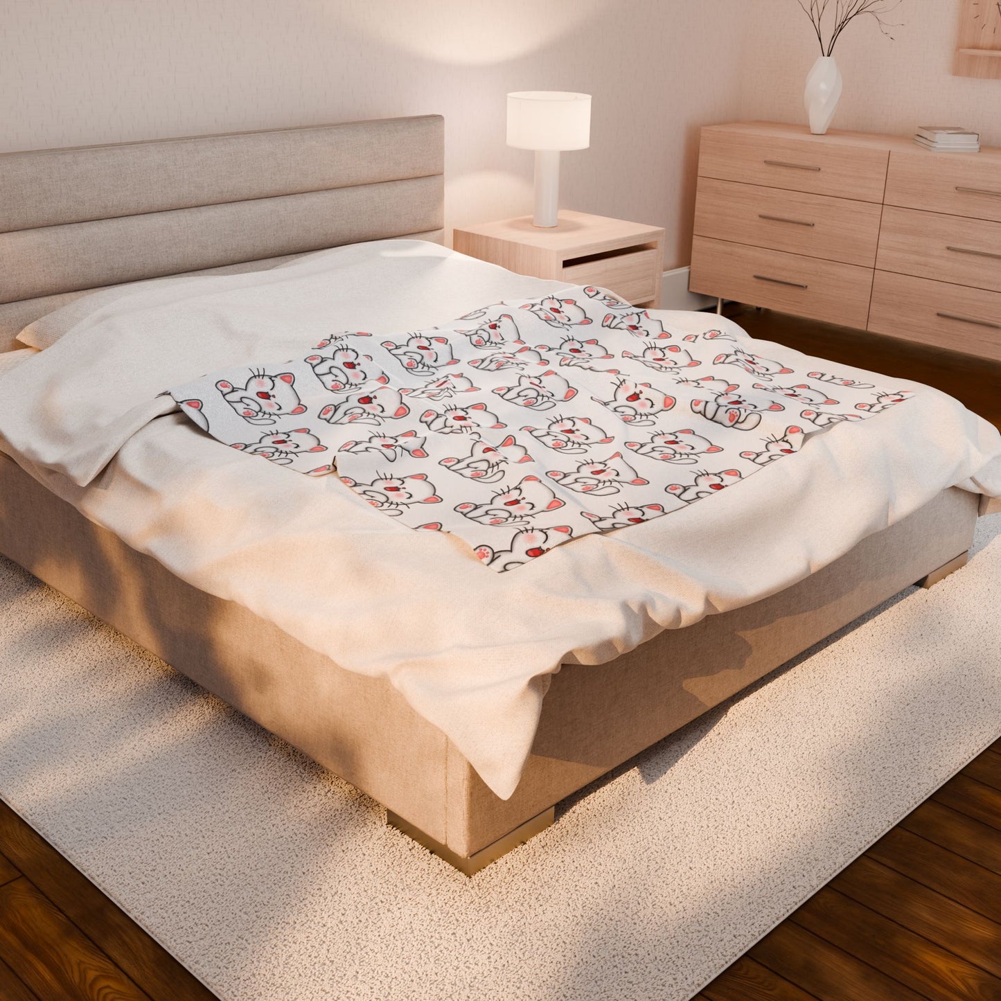 Cute Cat Velveteen Plush Blanket - Cozy Pet Lover Gift, Fleece Throw for Kids, Nursery Decor, Cat Lover Essentials, Adorable Cat Print