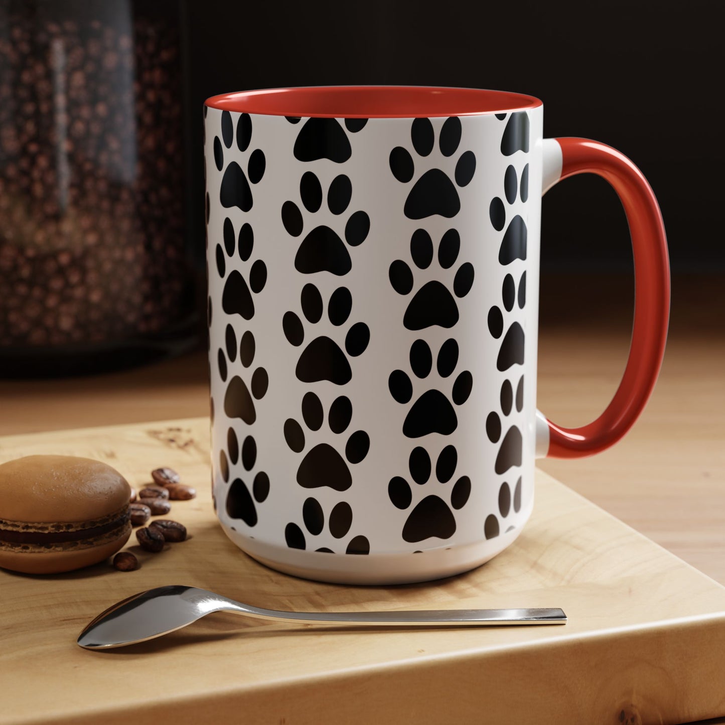 Paw Print Accent Coffee Mug - Dog Lover Gift, Black and White Pet Mug, Cute Animal Decor, Personalized Pet Owner Present, Coffee Tea Cup