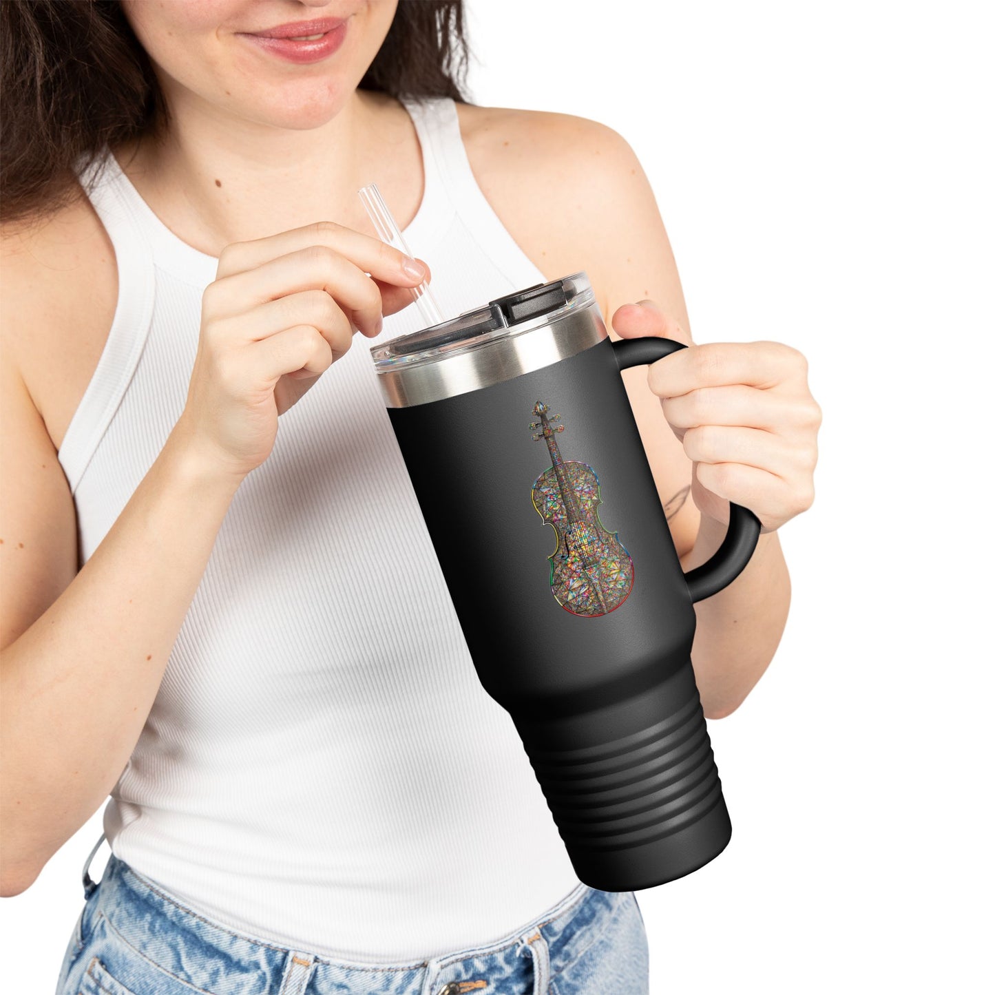 Colorful Violin Insulated Travel Mug - Perfect for Music Lovers, Gifts for Musicians, 40oz Tumbler, Travel Cup for Coffee, Unique Drinkware