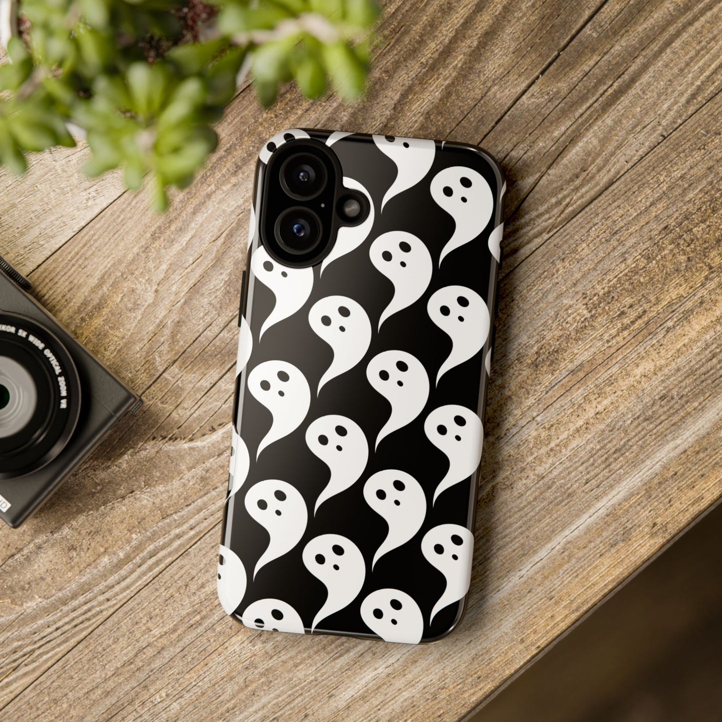 Ghost Pattern Phone Case, Cute Ghost Cell Phone Cover, Halloween Accessory, Spooky Gift, Black and White Phone Case