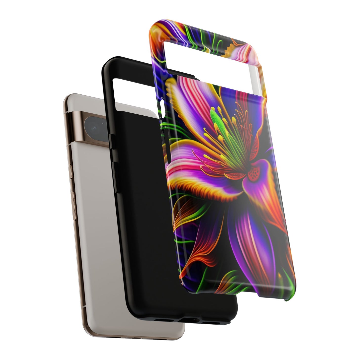 Floral Neon Tough Phone Case — Vivid Purple & Orange Lily Protective Cover