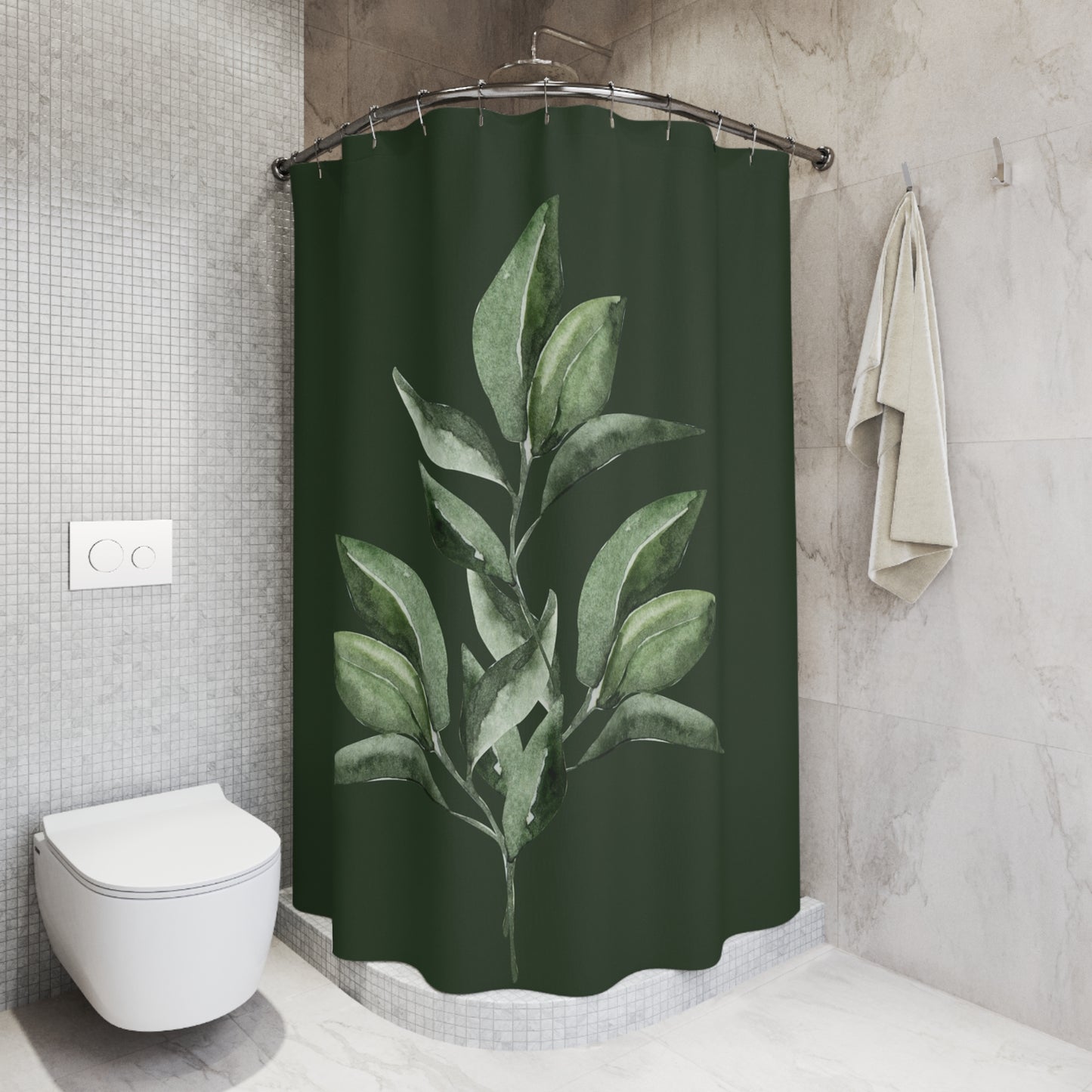 Botanical Greenery Shower Curtain — Watercolor Eucalyptus Leaf Bathroom Decor