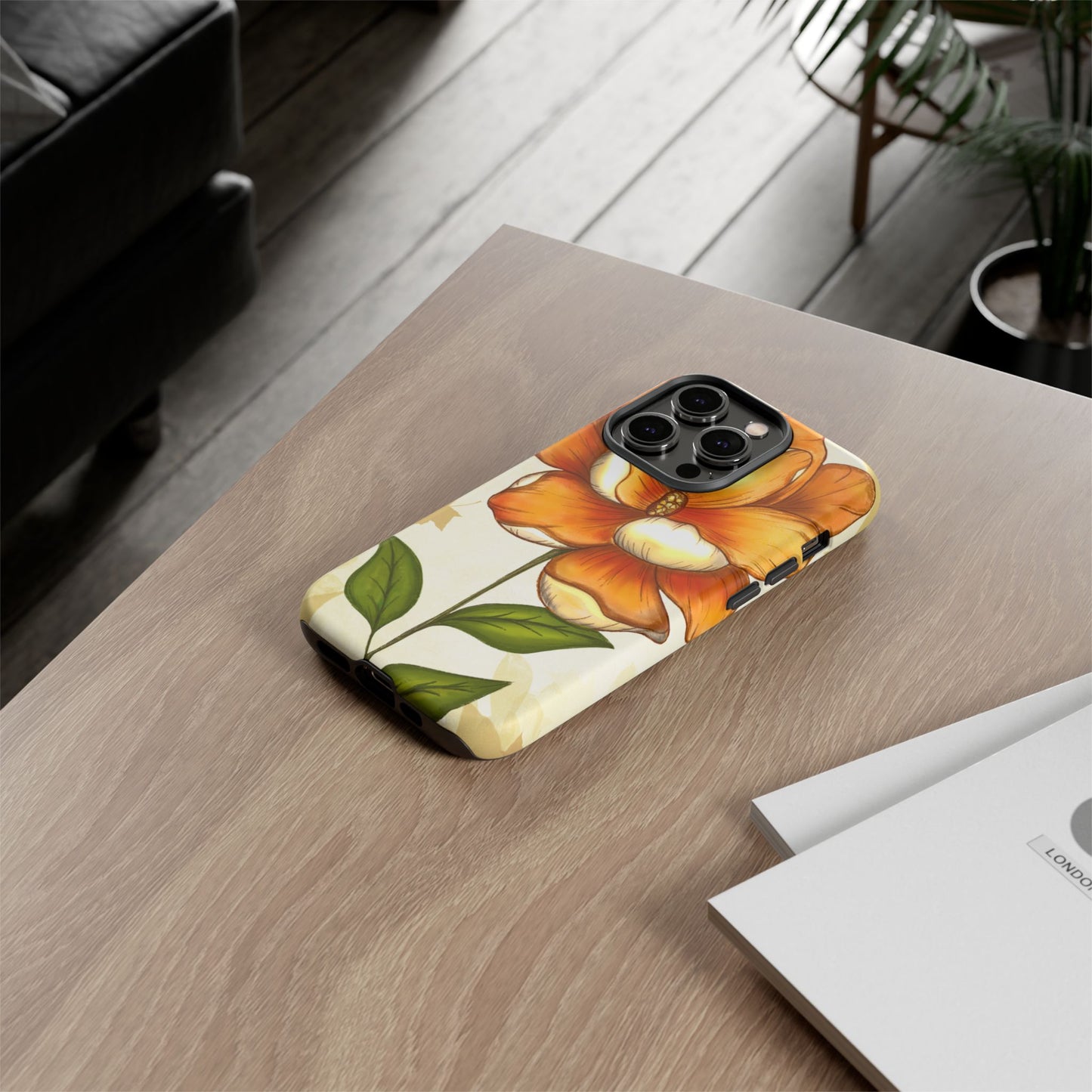 Floral Phone Case with Orange Flower Design, Tough Phone Cover, Floral Gift, Stylish Tech Accessory, Nature Lovers, Spring Vibes