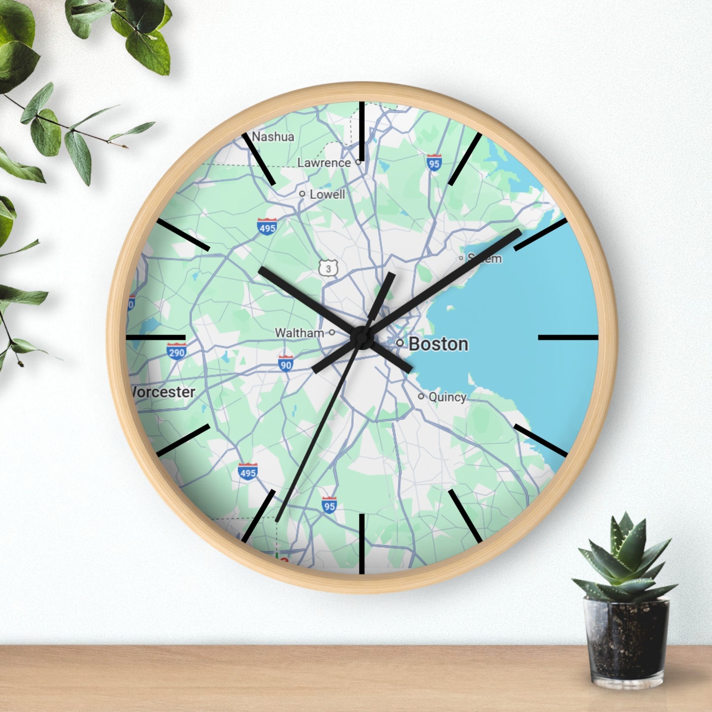 Boston Map Wall Clock - Unique Home Decor, Gift for Boston Lovers, Custom Wall Art, Office Decorations, Modern Timepiece