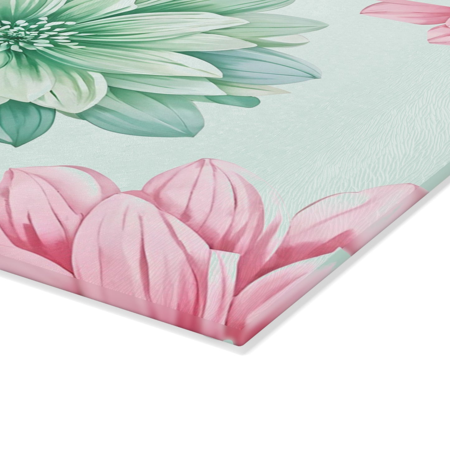 Floral Glass Cutting Board — Pastel Succulent Dahlia Kitchen Board