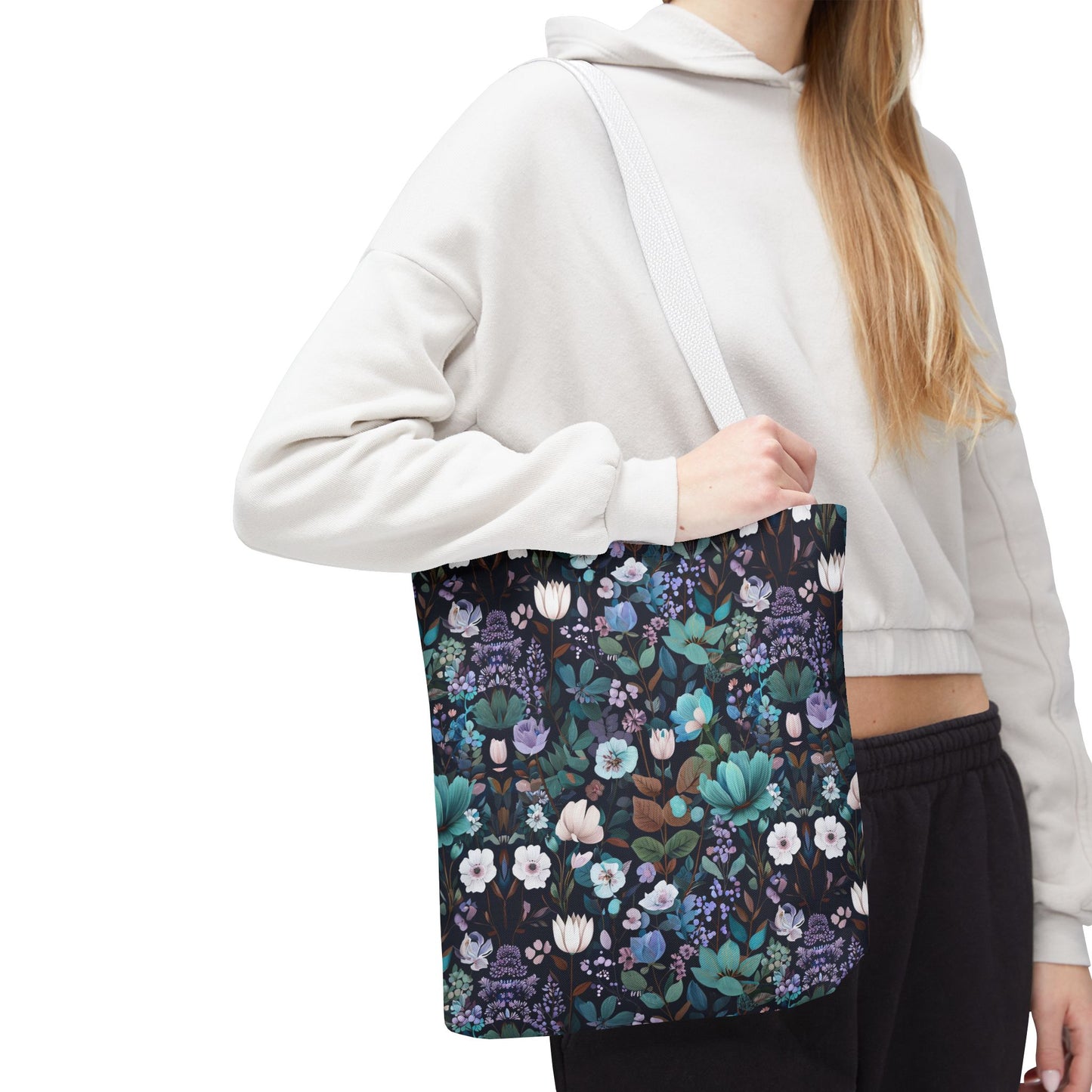 Floral Nightfall Tote Bag — Dark Botanical All-Over Print