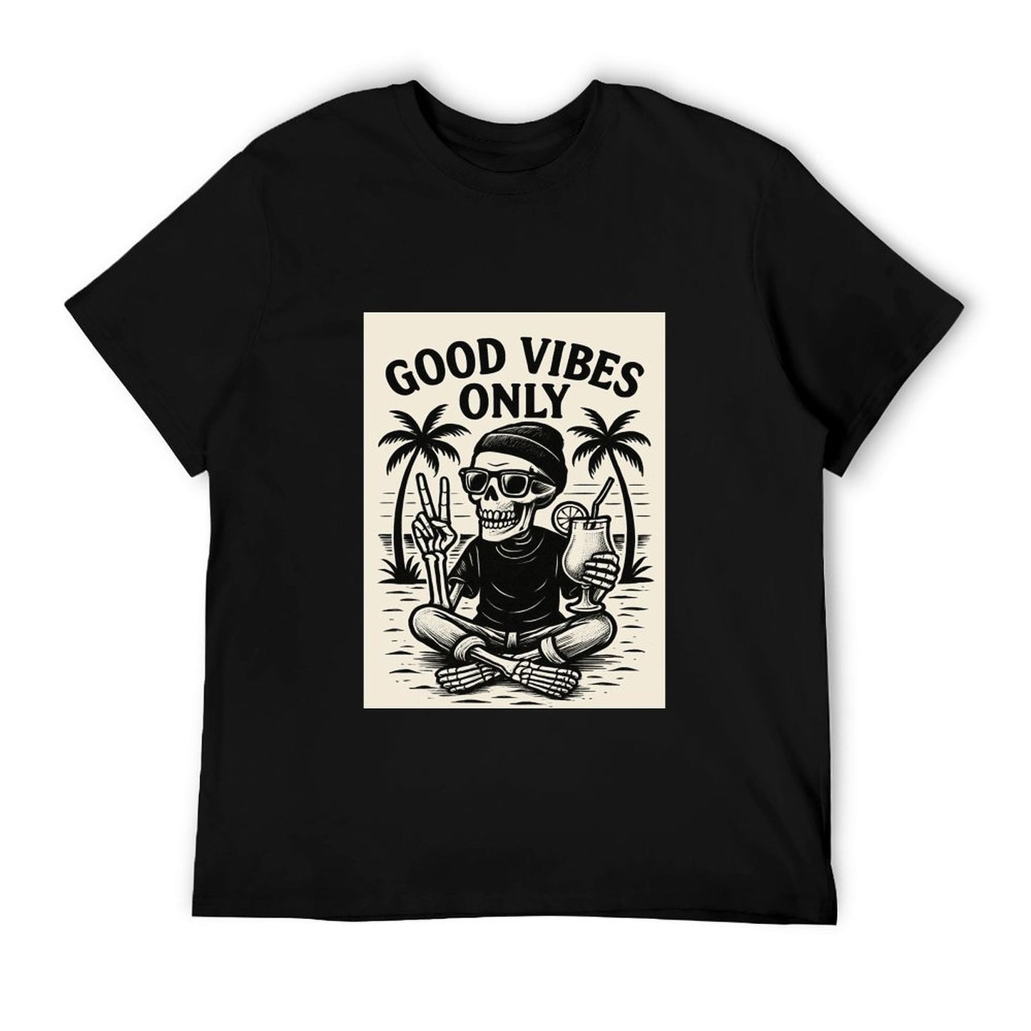 Short Sleeve Cotton Crewneck T-Shirt for Men Women (Front Printing) - Good Vibes Only