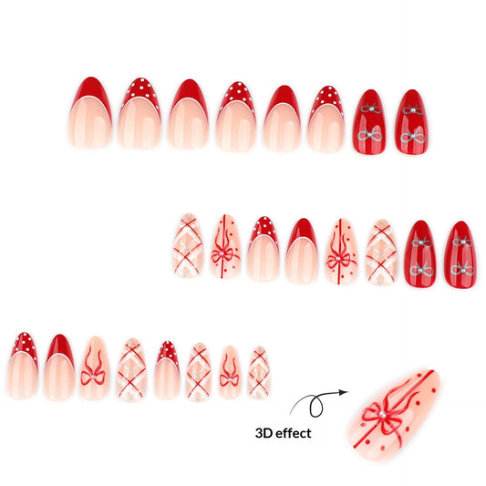Red Bow and Polka Plaid Festive Press-On Nails – Image 2