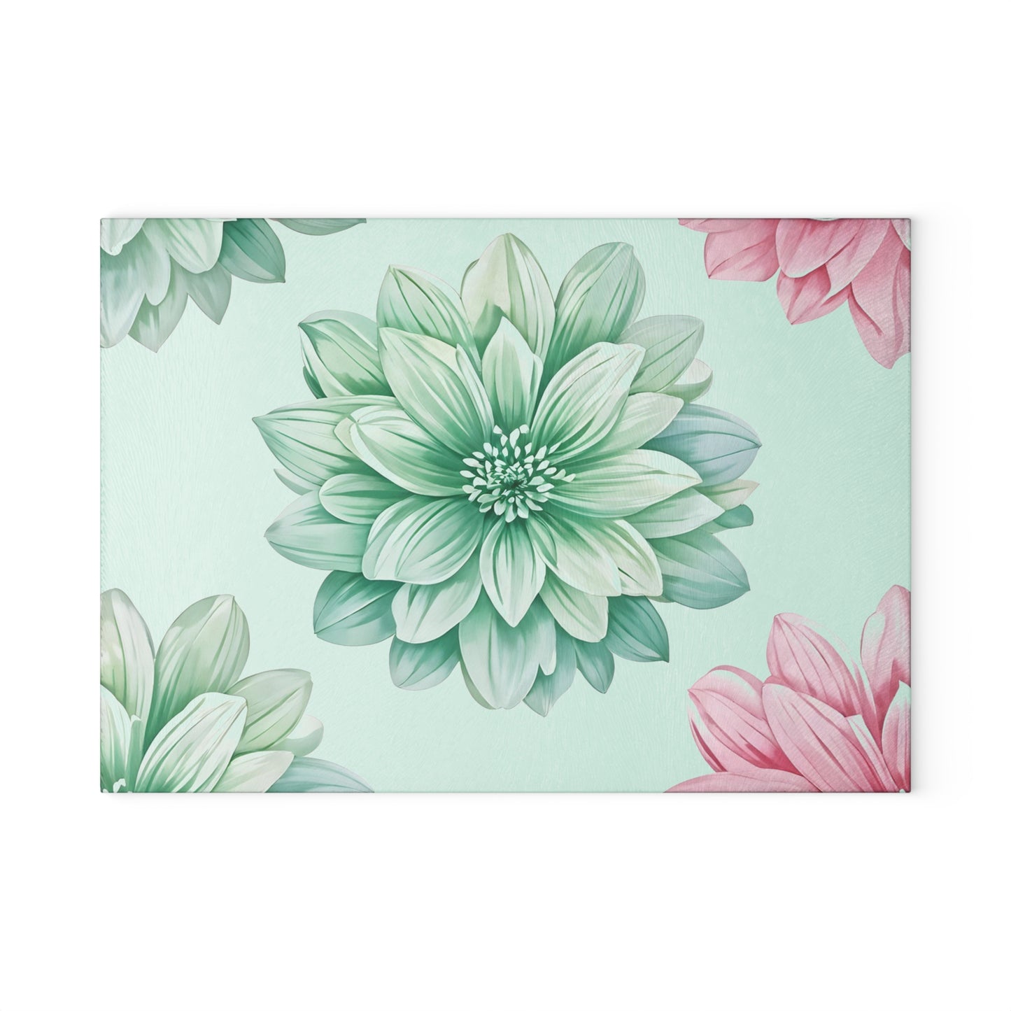 Glass Cutting Board — Pastel Succulent Floral Design (Mint & Pink)