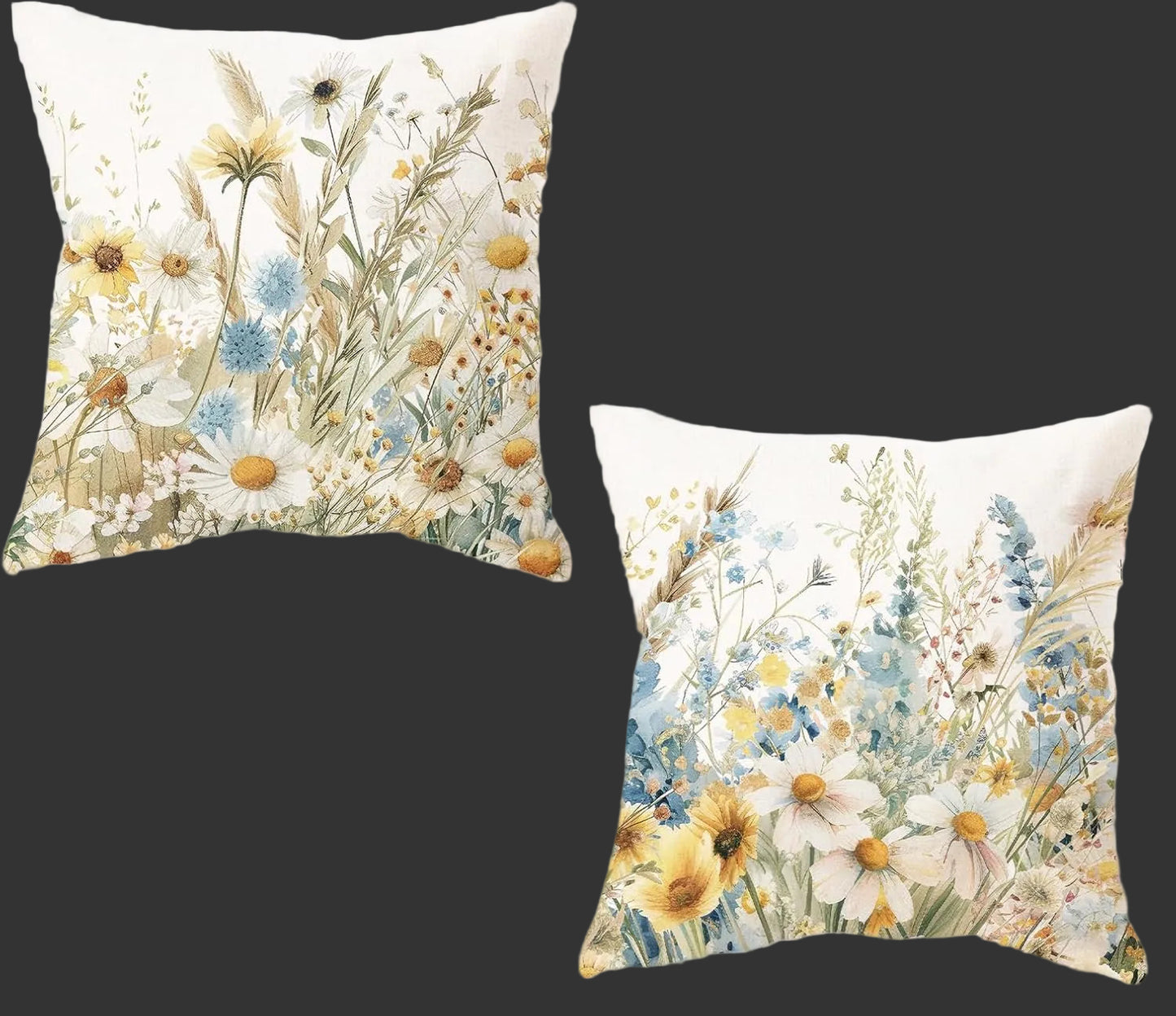 ONWAY Spring Pillow Covers 16x16 Inch Set of 2 Daisy Floral Decorative Throw Pillowcases Farmhouse Summer Outdoor Patio Cushion Cases for Sofa Couch Home Decor