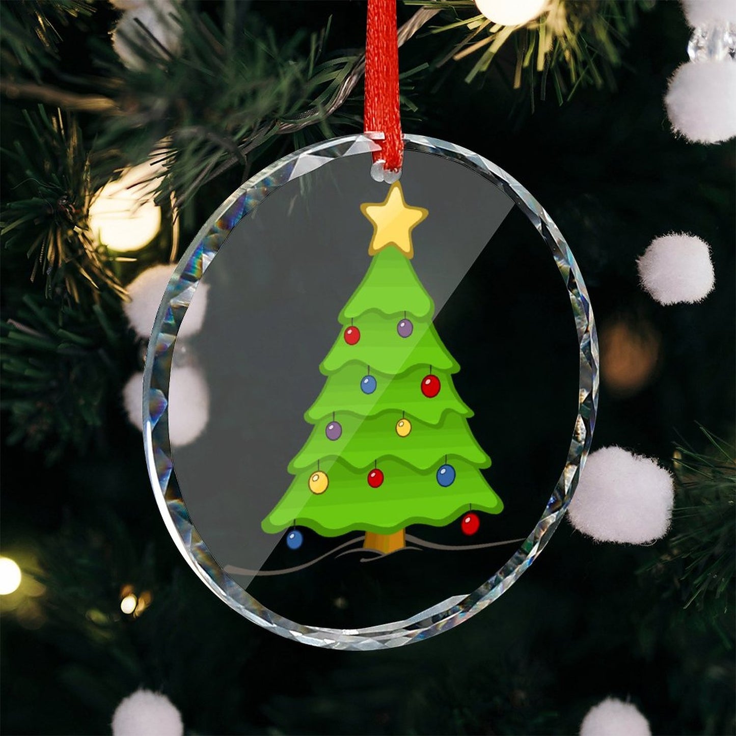 Glass Circular Ornament Pendant -Christmas Tree