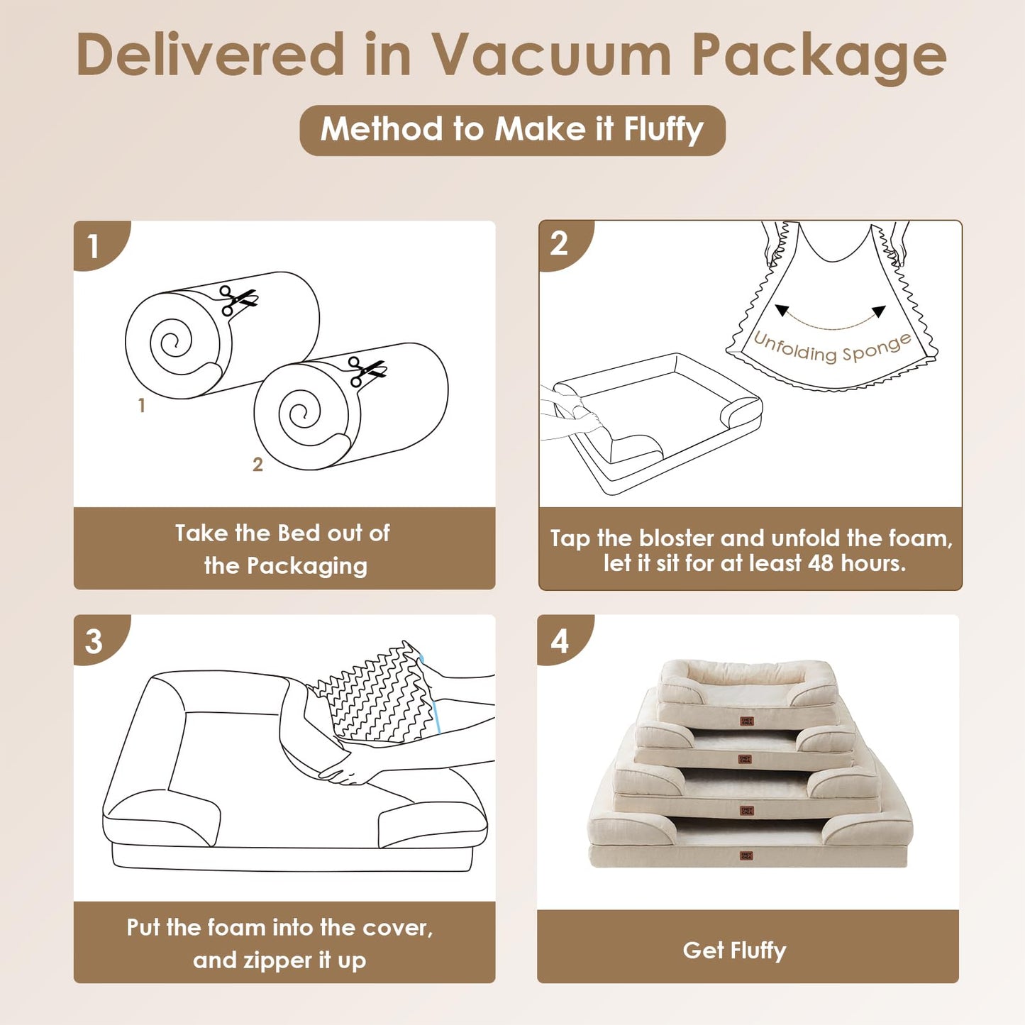 EHEYCIGA Orthopedic Dog Bed for Small Dogs, Waterproof Memory Foam Small Dog Beds with Sides, Non-Slip Bottom and Egg-Crate Foam Medium Pet Couch Bed with Washable Removable Cover, Beige