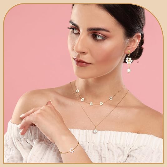 Tondiamo 5 Pcs Gold Jewelry Set for Women Daisy Pearl Jewelry Wedding Pearl