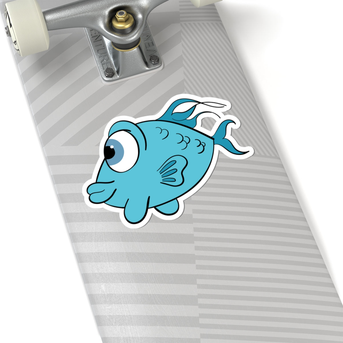 Cute Blue Cartoon Fish Kiss-Cut Sticker — Waterproof Laptop & Water Bottle Decal