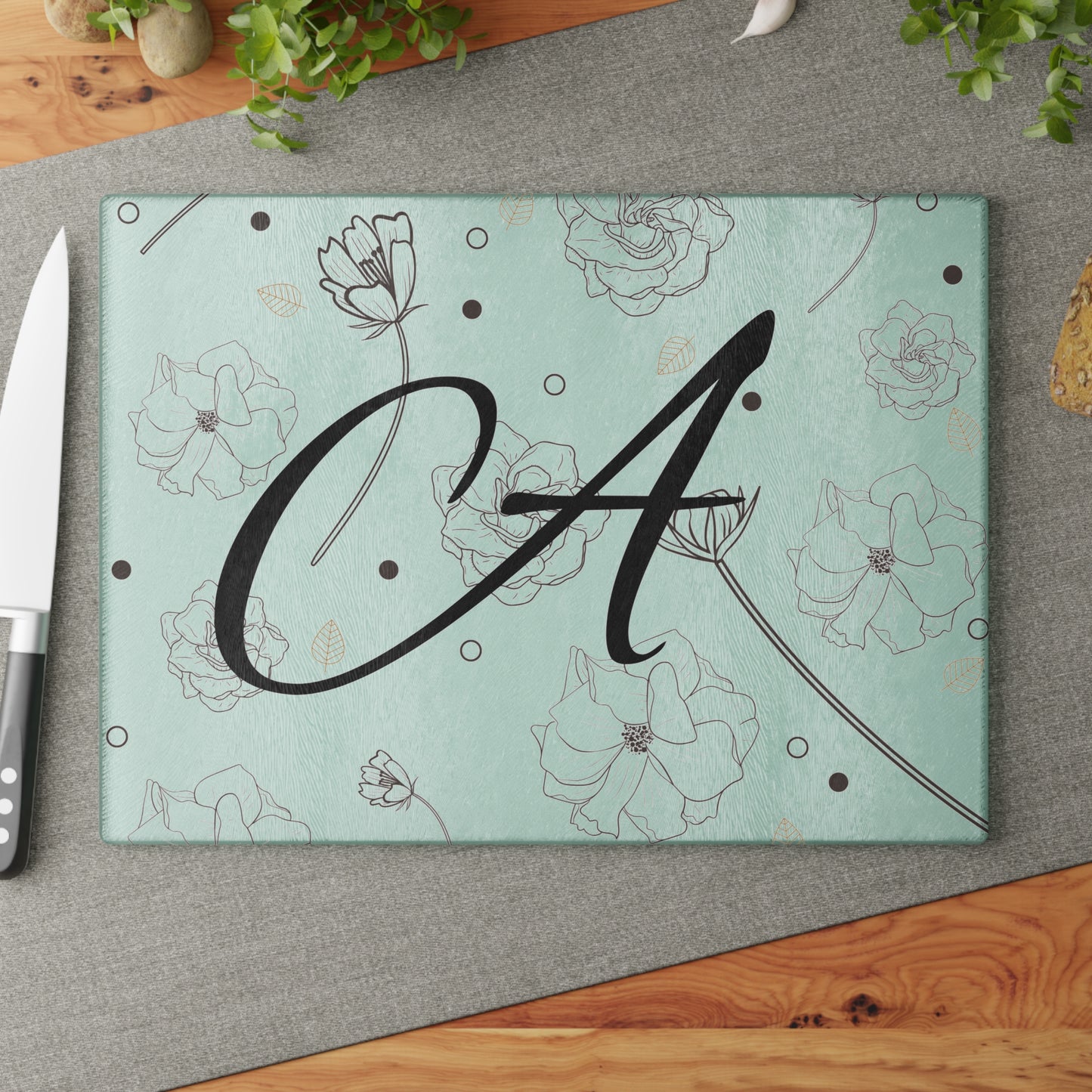 Personalized Floral Glass Cutting Board, Elegant Kitchen Decor, Home Gift, Wedding, Housewarming, Floral Art, Custom Name