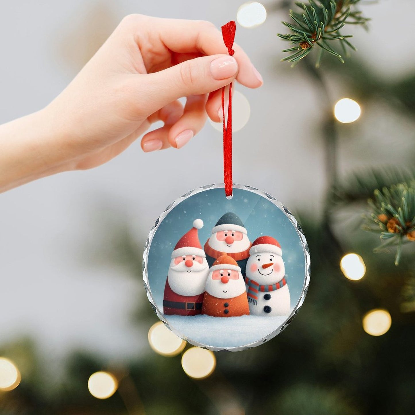 Glass Circular Ornament Pendant - Snowmen