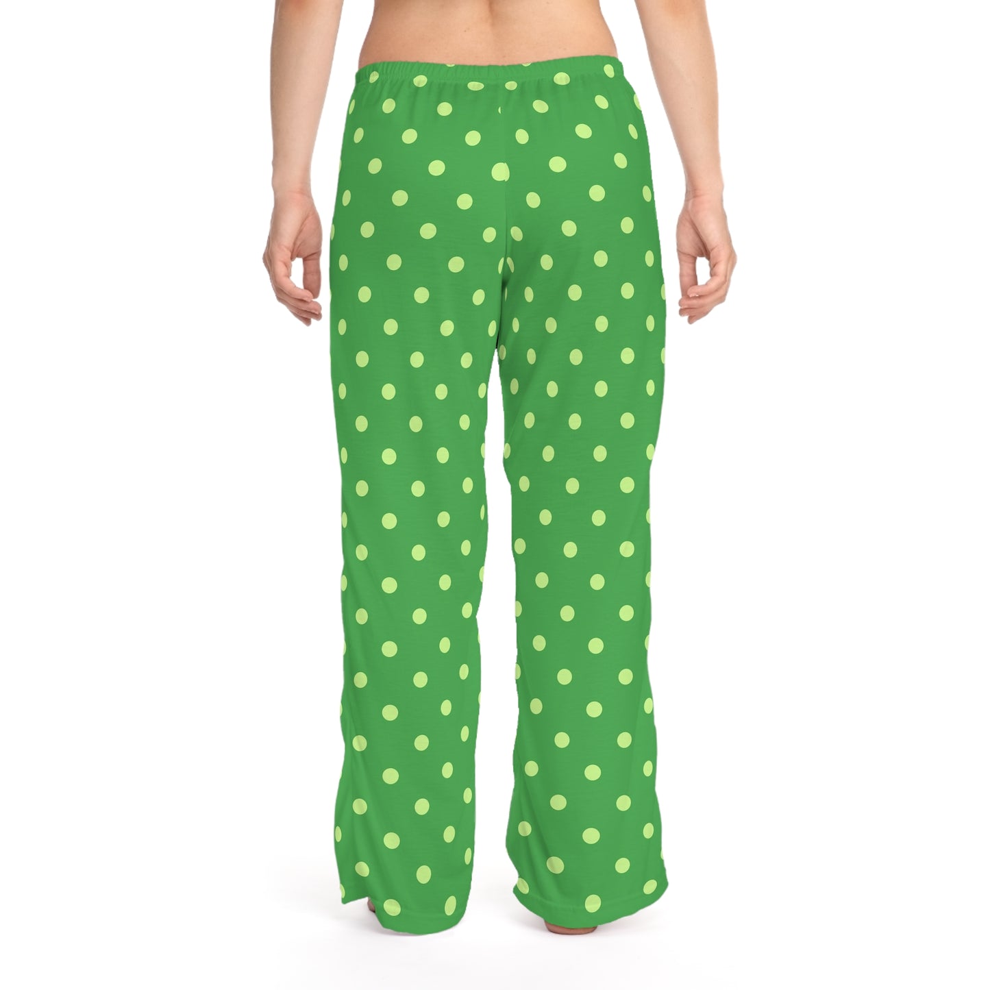 Bright Green Polka Dot Pajama Pants for Women, Cozy Lounge Wear