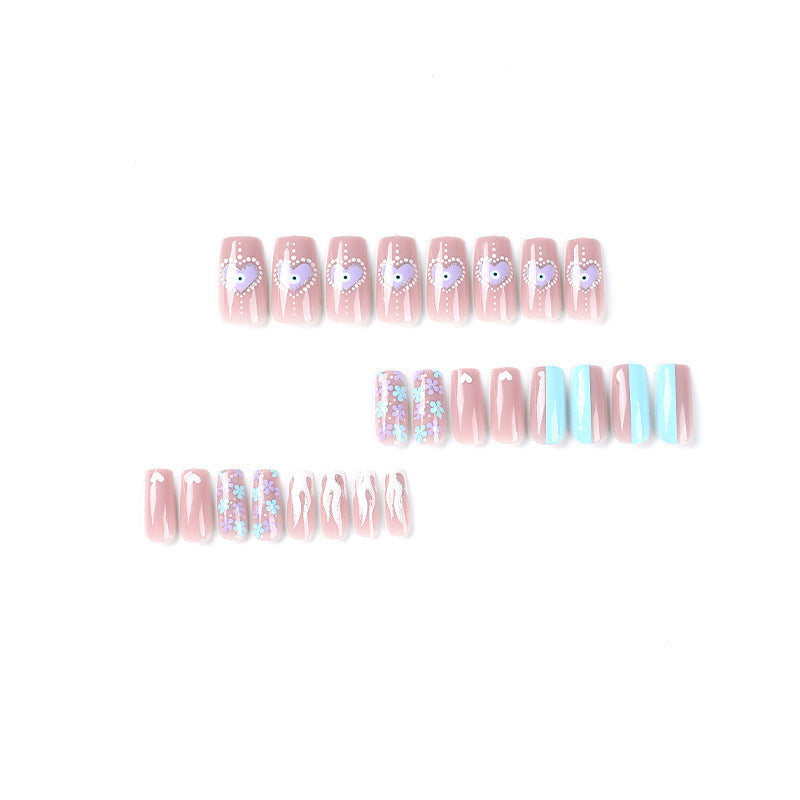 Press on armor finished white flame polka dots ins wind Press on armor gold glitter love pink blue flower nail – Image 2