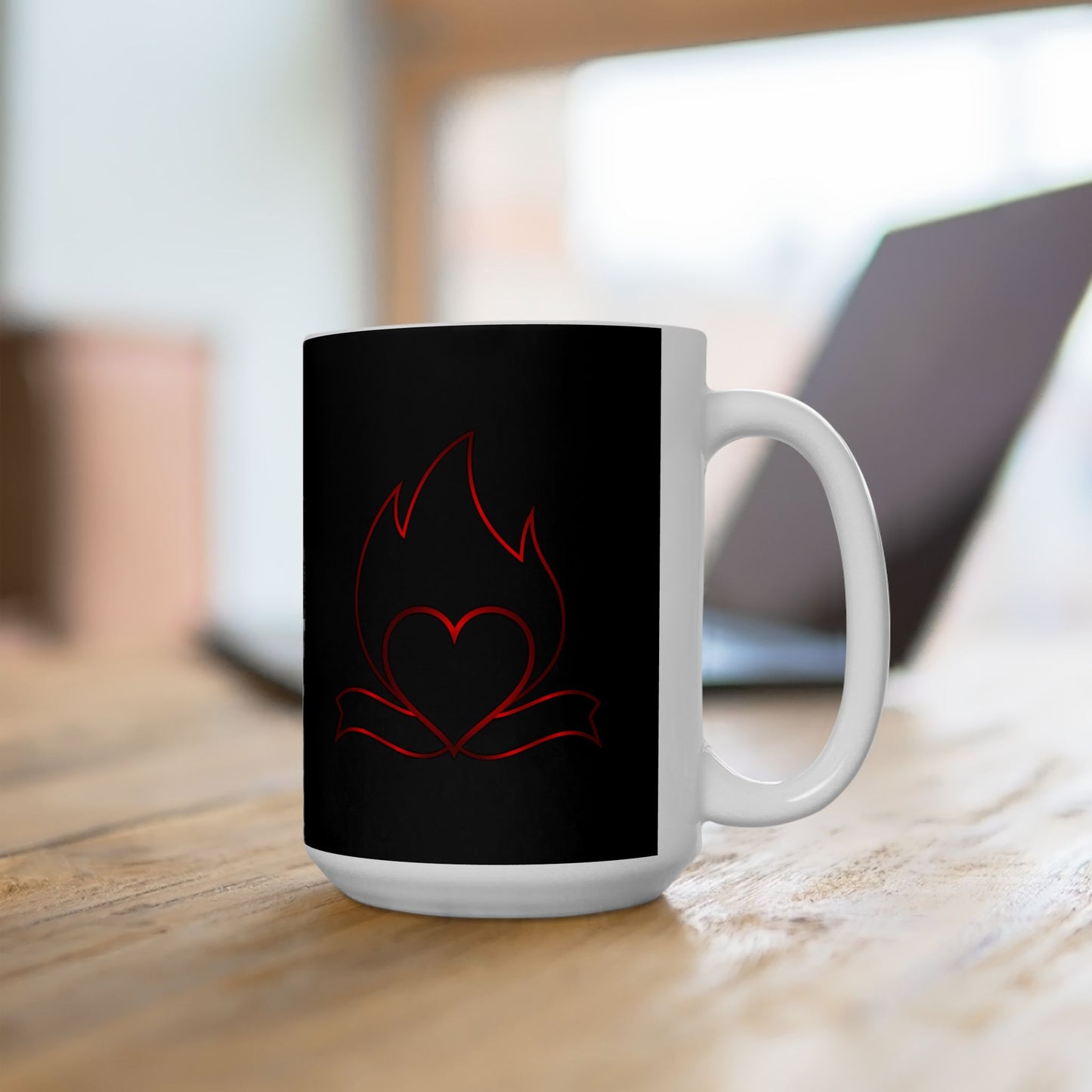 Black Cat Outline Ceramic Mug – Minimal Red Cat Design, 11oz & 15oz