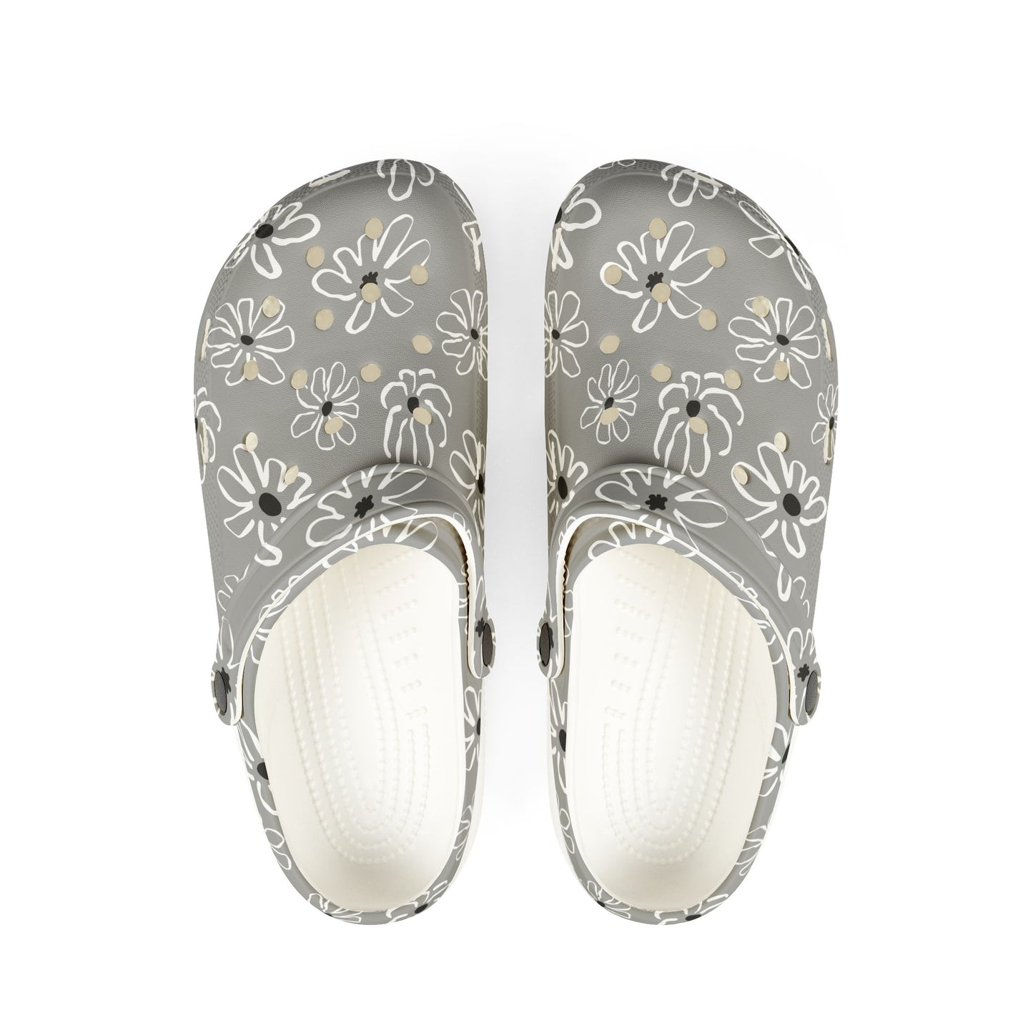 Gray Floral EVA Foam Clogs — Lightweight Garden & Casual Slip-On Shoes