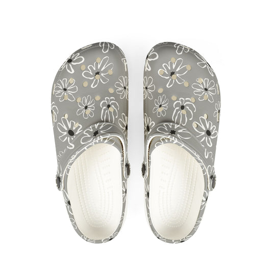 Gray Floral EVA Foam Clogs — Lightweight Garden & Casual Slip-On Shoes