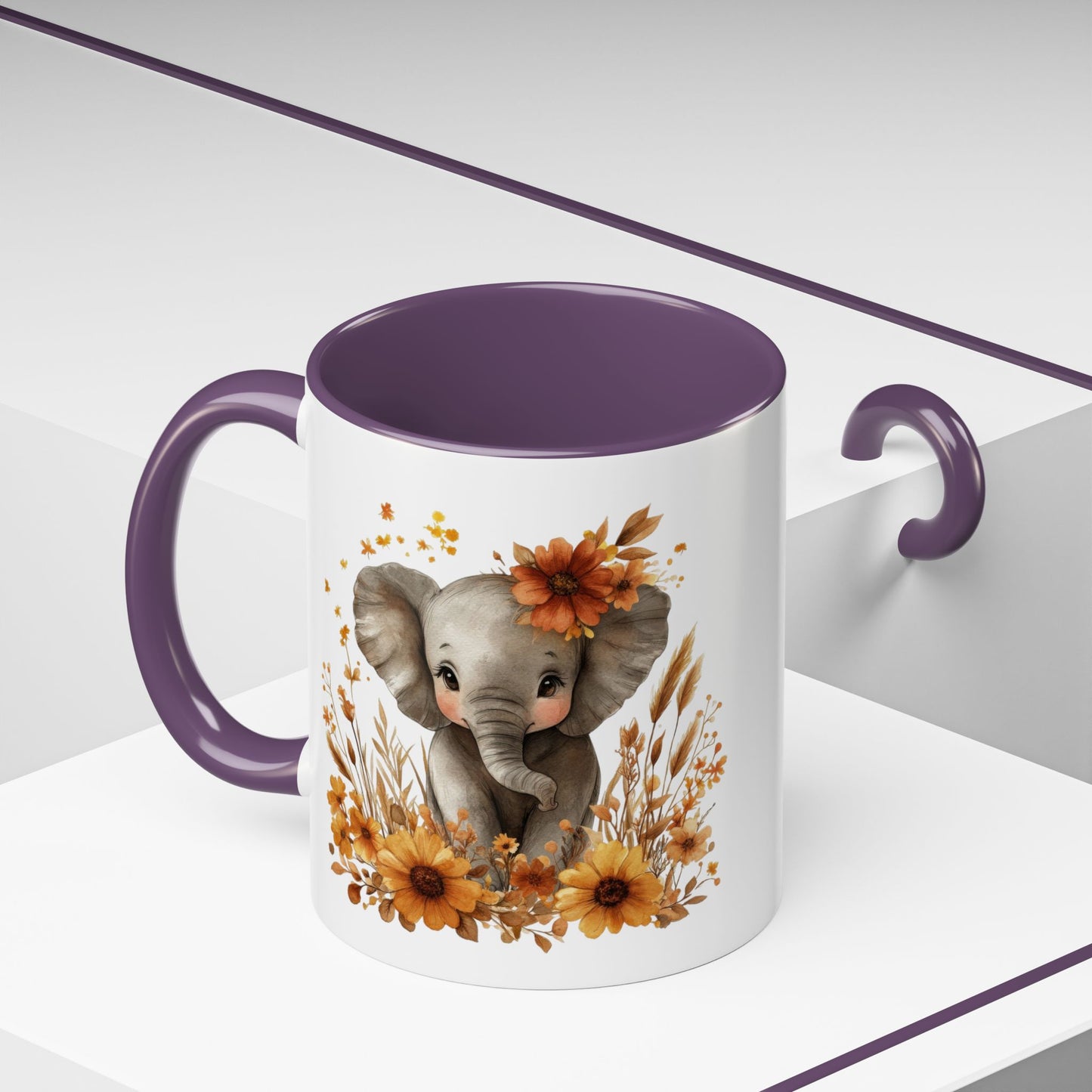 Adorable Elephant Floral Coffee Mug, Cute Animal Mug, Coffee Lover Gift, Kids Mug, Baby Shower Decor