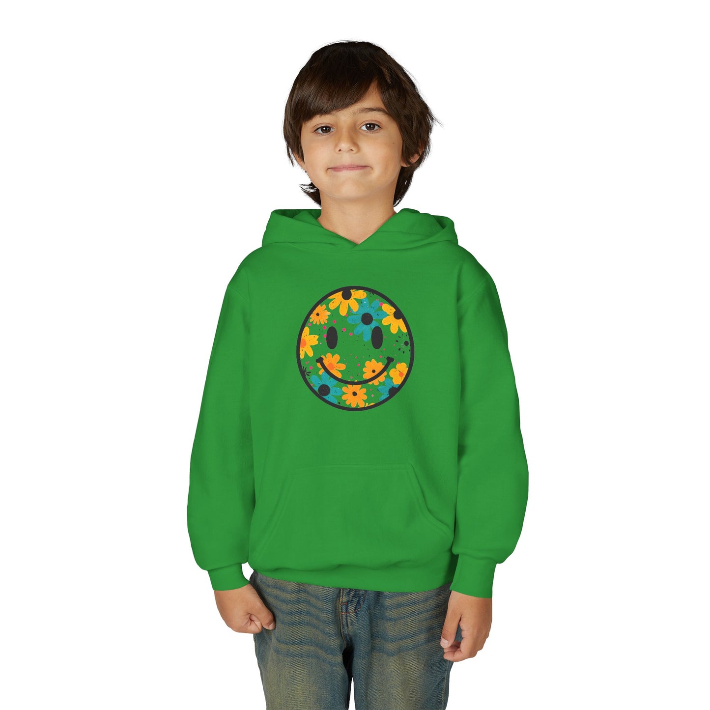Youth Floral Hoodie – Orange & Teal Flower Circle Design